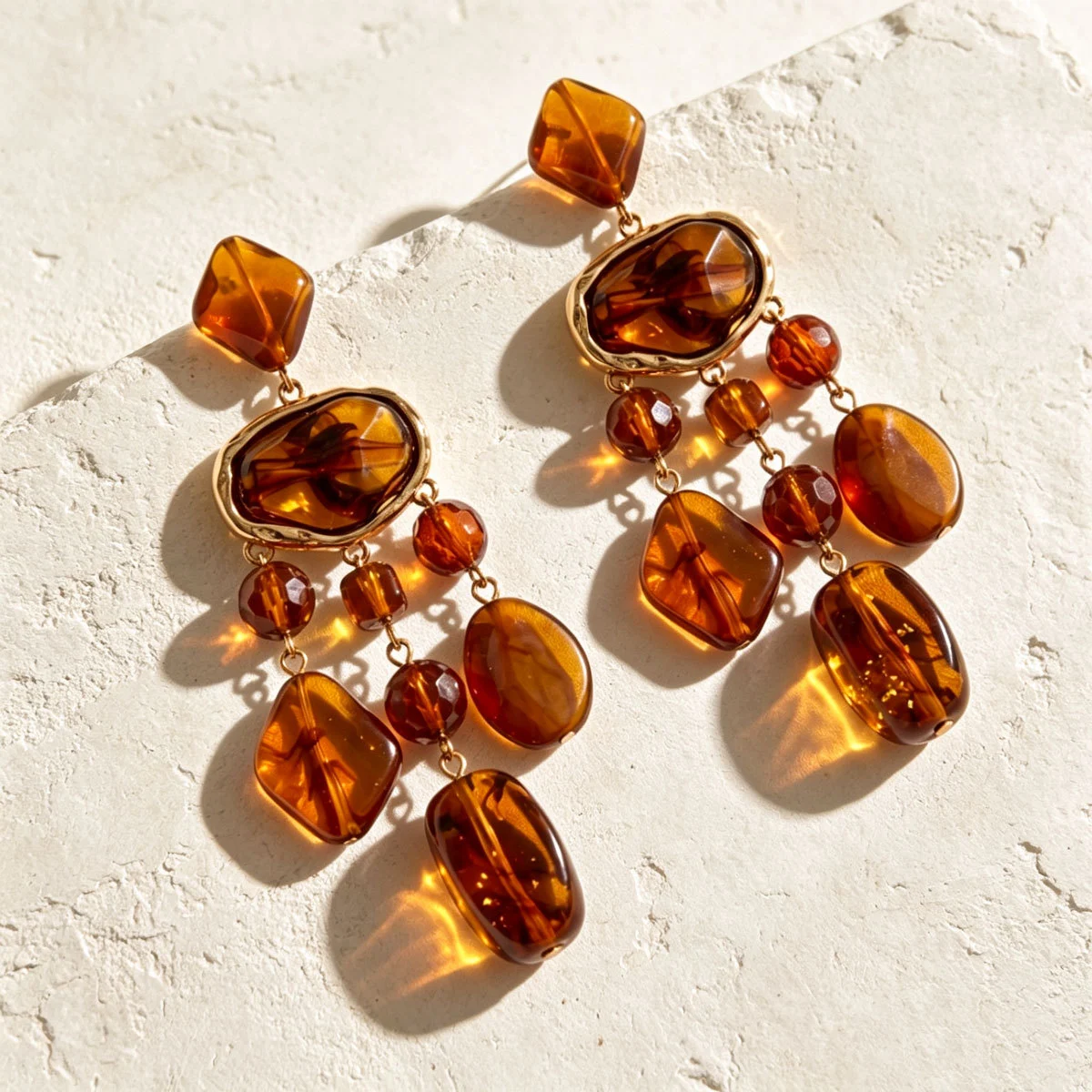 Womens Retro Court-Style Gem Pendant Tassel Earrings