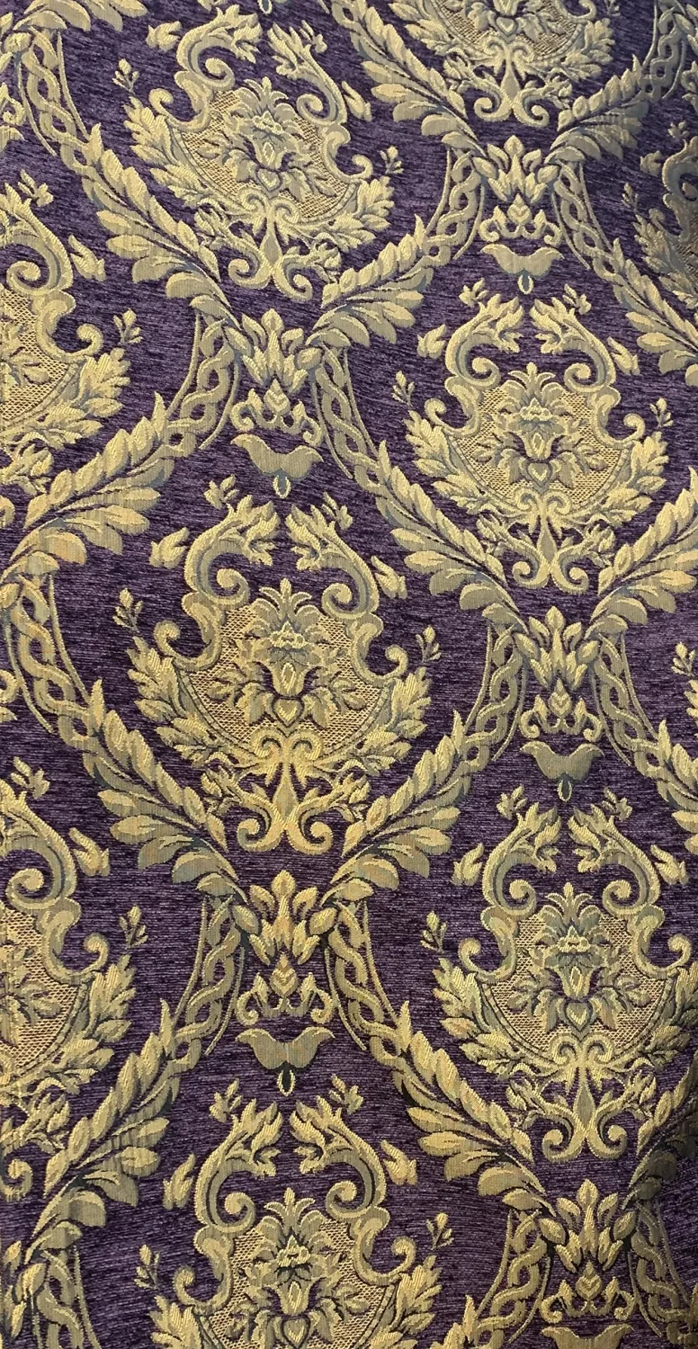 Damask Tapestry Chenille Fabric - Upholstery Fabric, 60" Width - Sold by The Yard (Purple/Gold)
