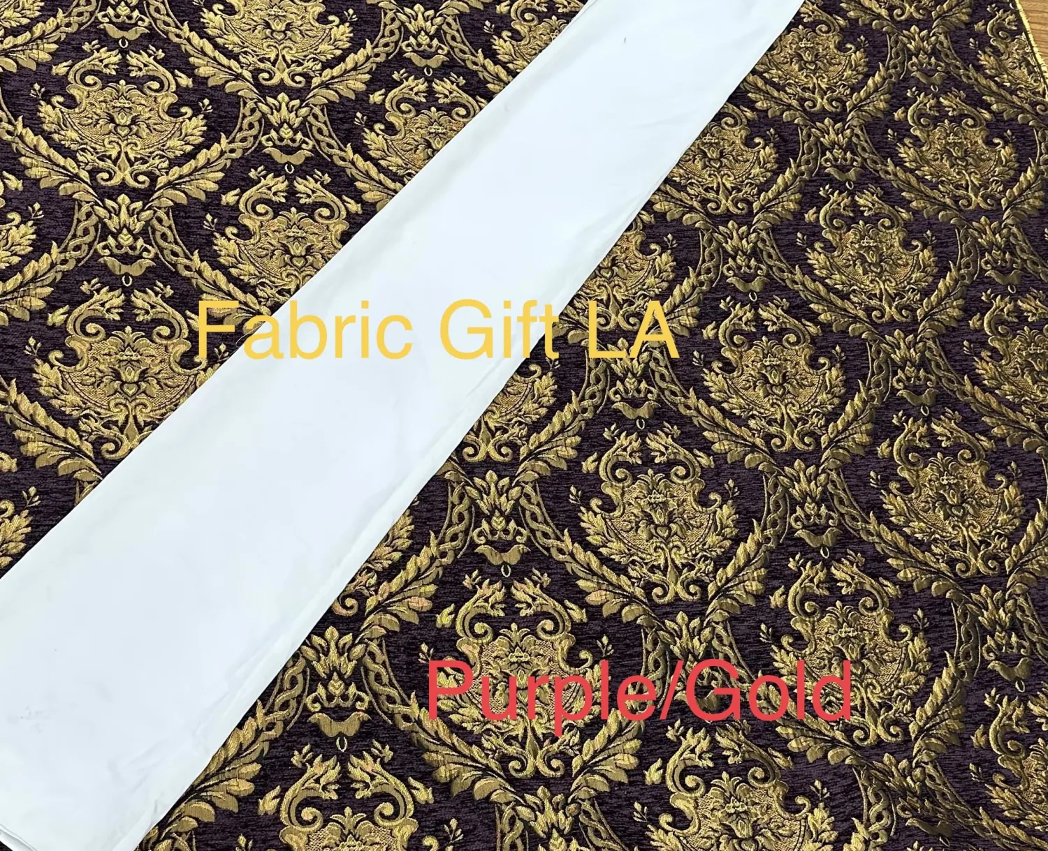 Damask Tapestry Chenille Fabric - Upholstery Fabric, 60" Width - Sold by The Yard (Purple/Gold)