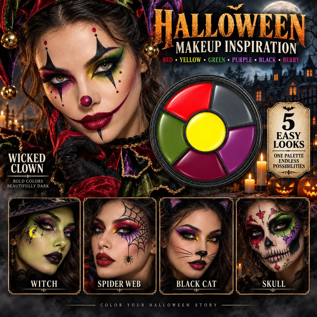 6 Color Face Paint Palette for Halloween Makeup, Face Painting and Costume