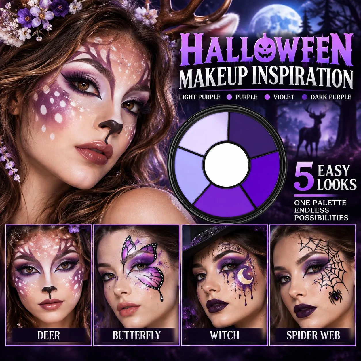 Purple Orange Face Body Paint Palette Halloween Makeup Face Painting Kit