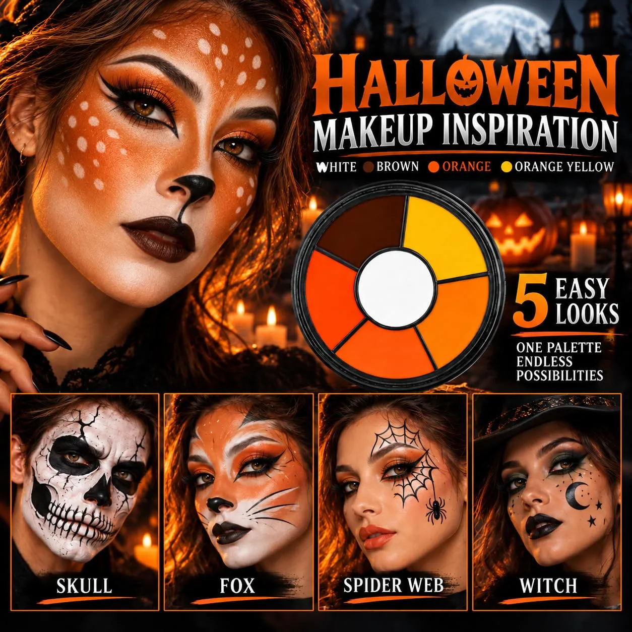 Purple Orange Face Body Paint Palette Halloween Makeup Face Painting Kit