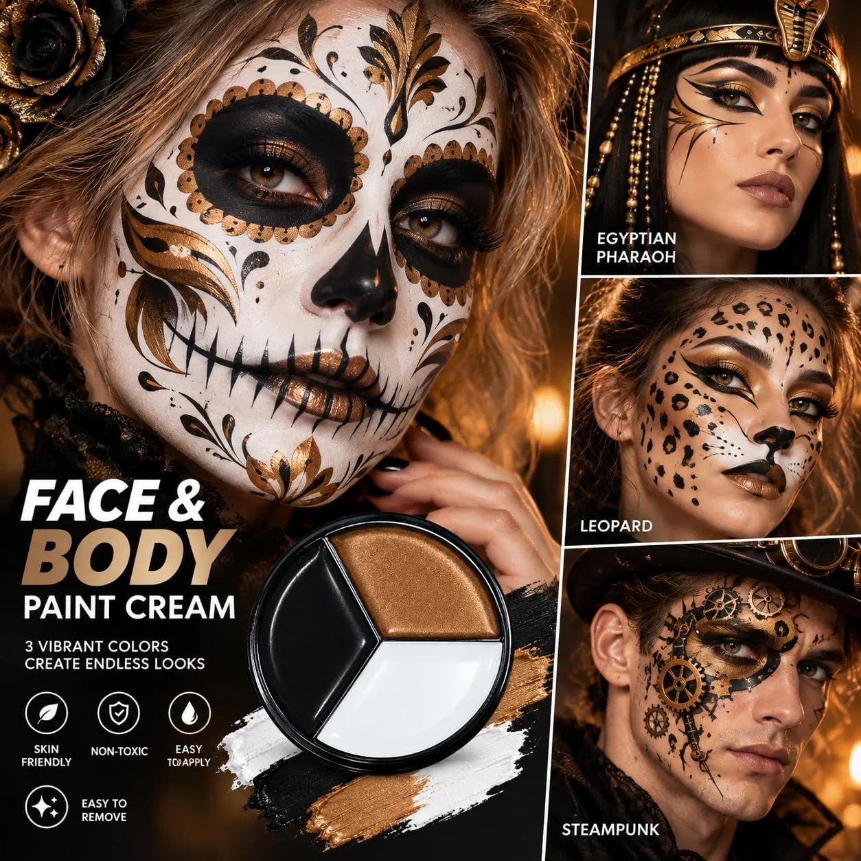 Black White Brown Face Body Paint Palette Halloween Makeup Face Painting Kit