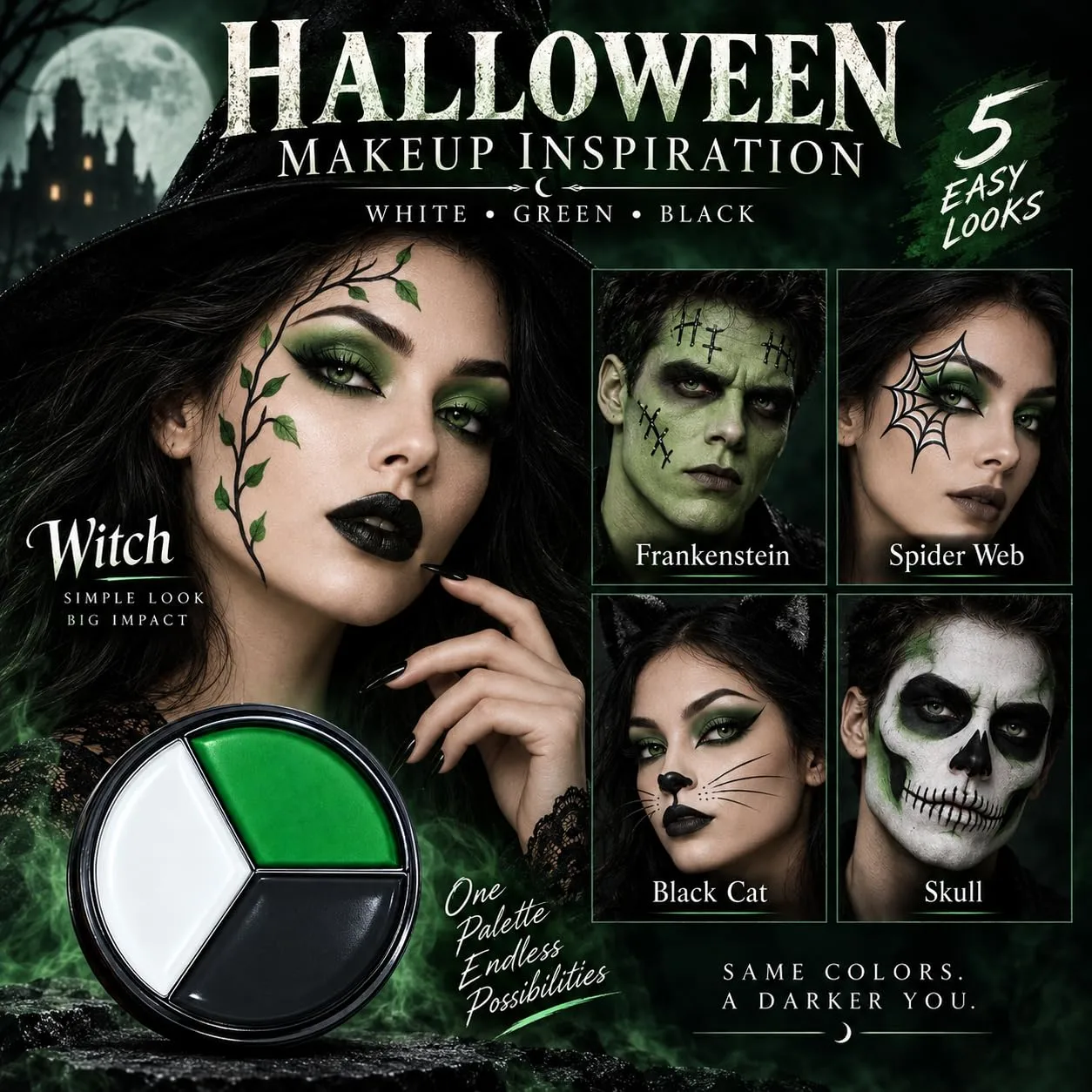 Black White Green Face Body Paint Halloween Makeup Face Painting Kit