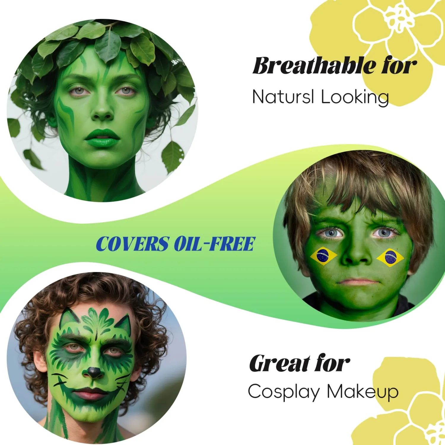 Green Face Body Paint,Water Based for Halloween SFX Witch makeup for Kids