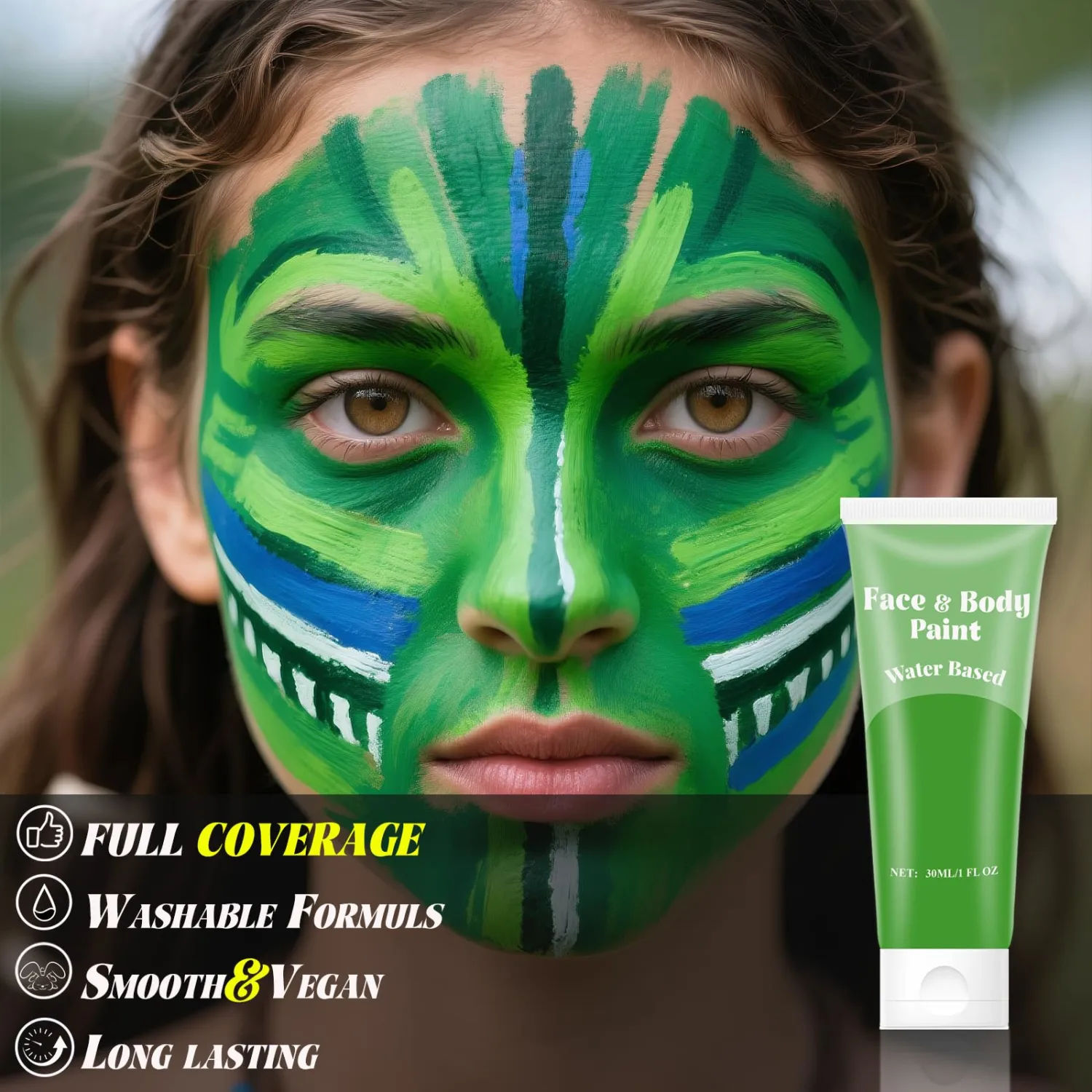Green Face Body Paint,Water Based for Halloween SFX Witch makeup for Kids