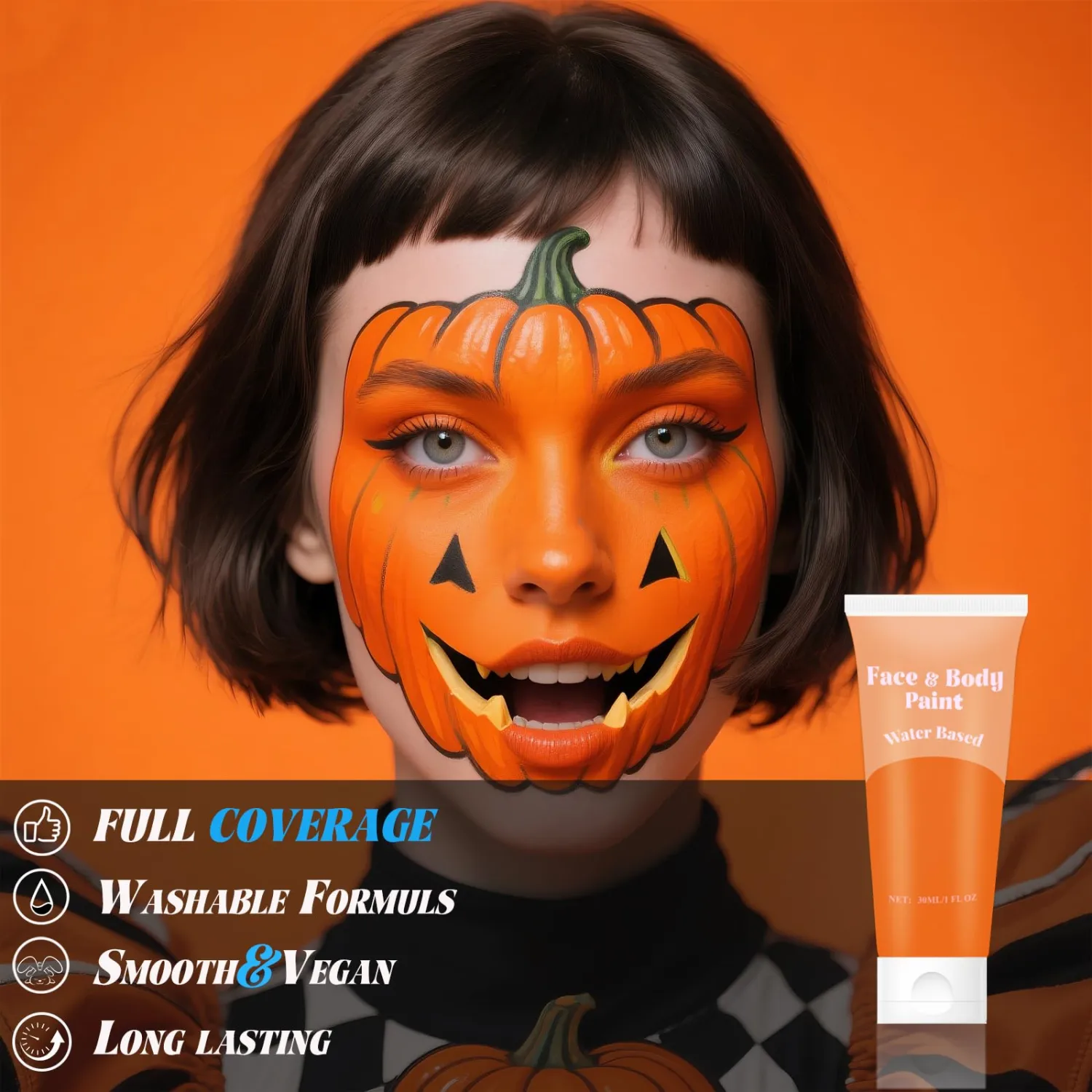 Orange Face Body Paint Water Based Cream for Halloween Cosplay,Washable