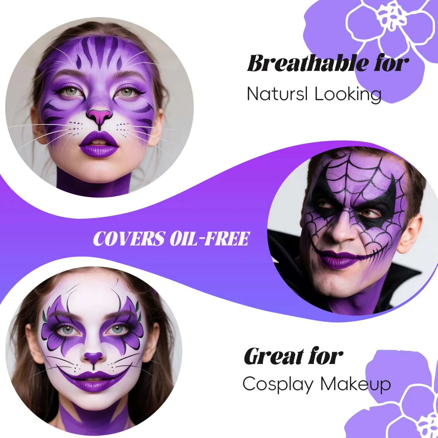 Purple Face Body Paint Water Based, Full Coverage Cream Paint Halloween SFX