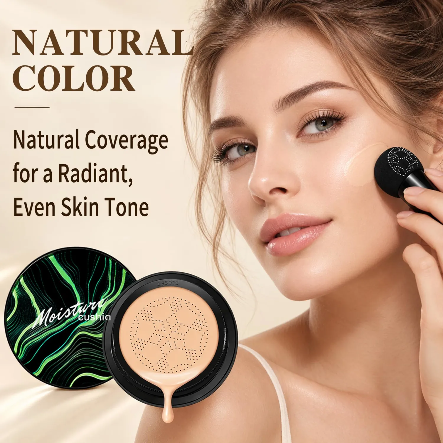 Air Cushion Foundation Concealer Full Coverage CC Cream (2PCS Natural)