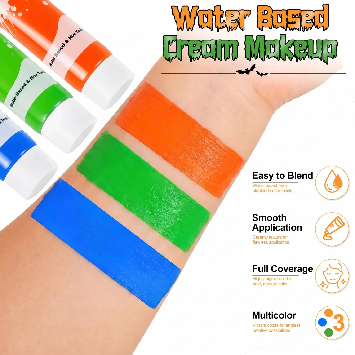Green Face Paint for Adults Kids, Water Based Body Paint Halloween, 2 Pack
