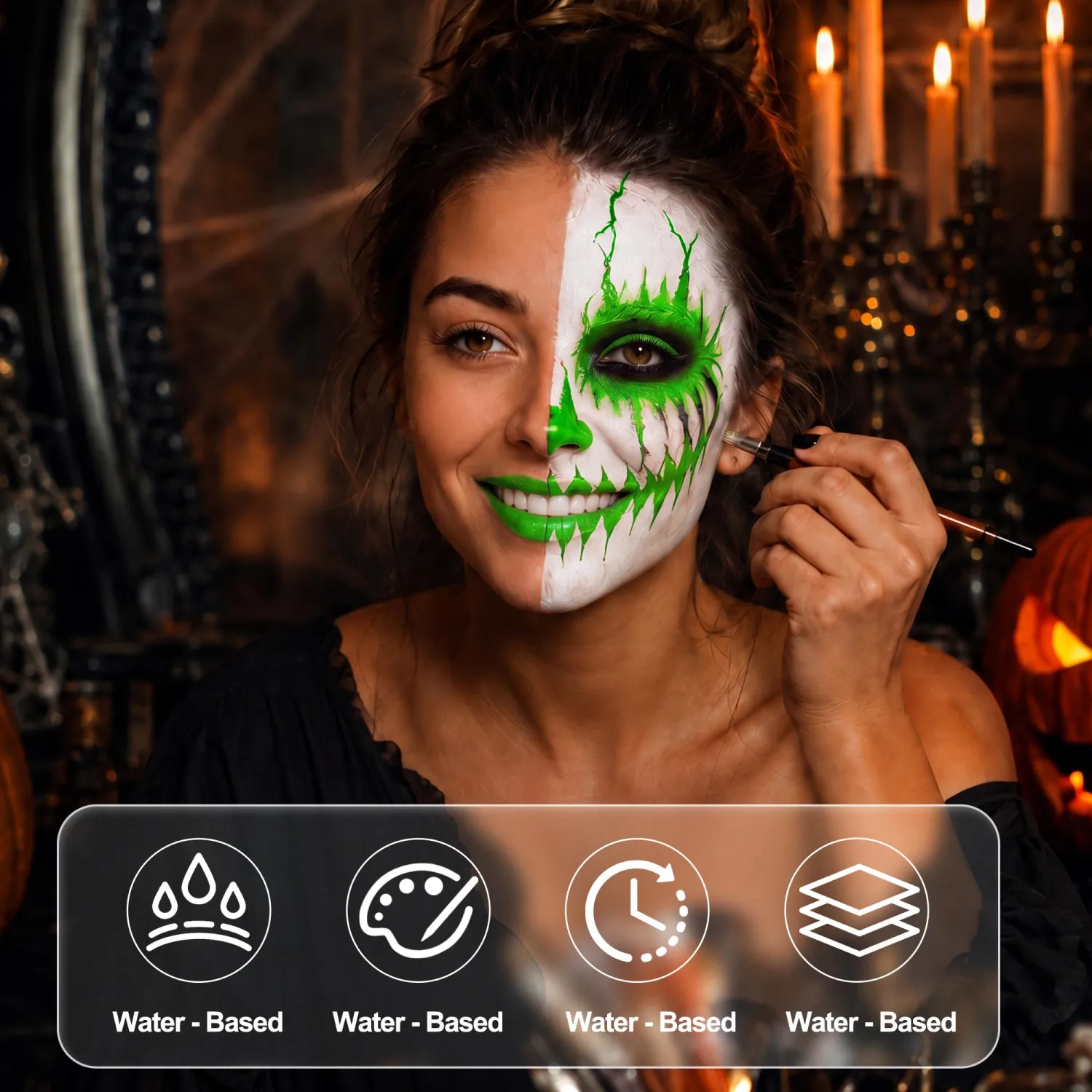 Green Face Paint for Adults Kids, Water Based Body Paint Halloween, 2 Pack