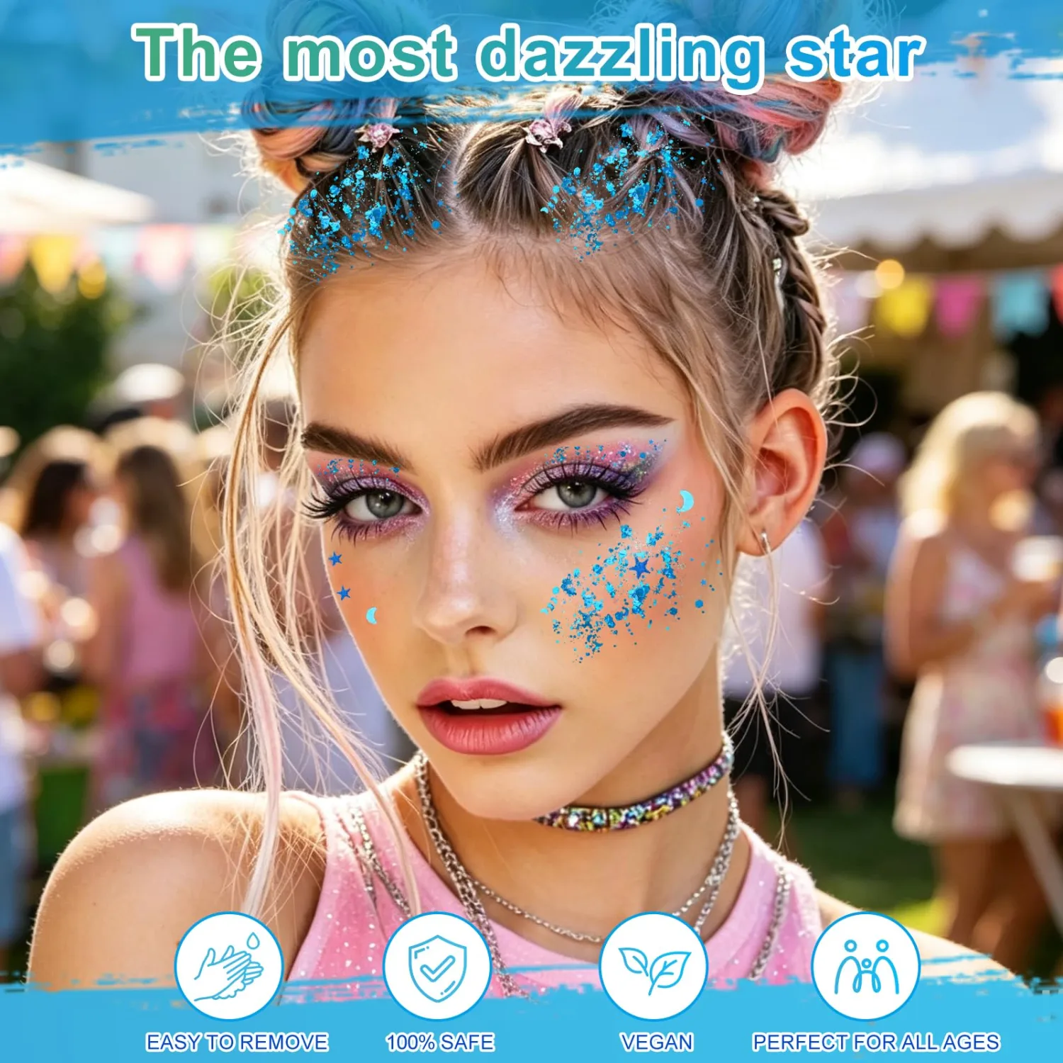 Blue Body Glitter Gel- Holographic Chunky Glitter for Festival Rave Party