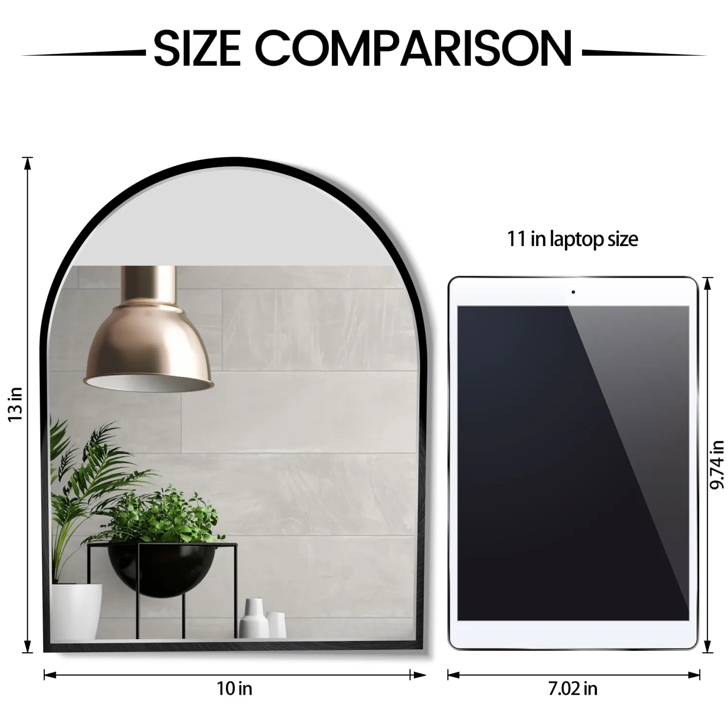 Arched Bathroom Mirror 10"x13", Black