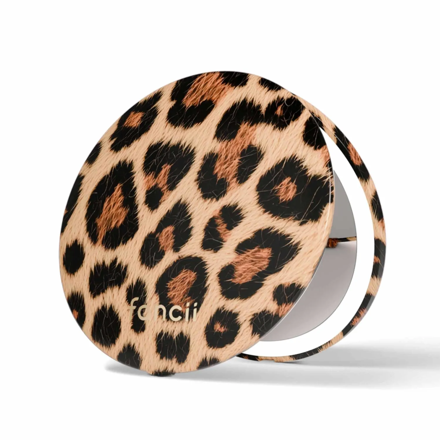 Fancii Mini Taylor Compact Magnifying Mirror with LED Light, 10x/1x, Rechargeable, 3 Light Settings, Dimmable-Small Lighted Travel Handheld Mirror for Pocket, Handbag, Purse, 2-Sided (Cheetah Chic)