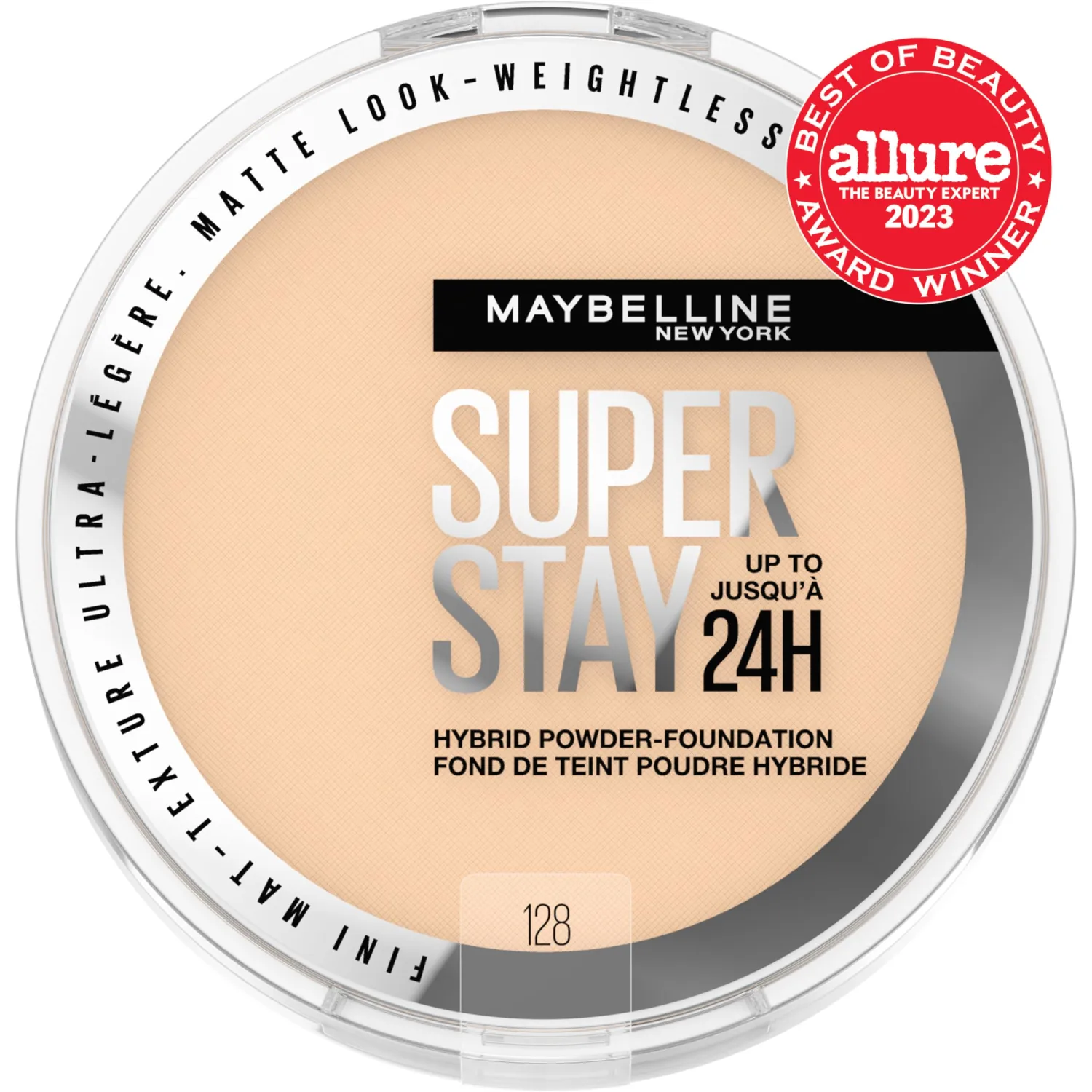 Maybelline Super Stay Up to 24HR Hybrid Powder-Foundation, Medium-to-Full Coverage Makeup, Matte Finish, 128, 1 Count