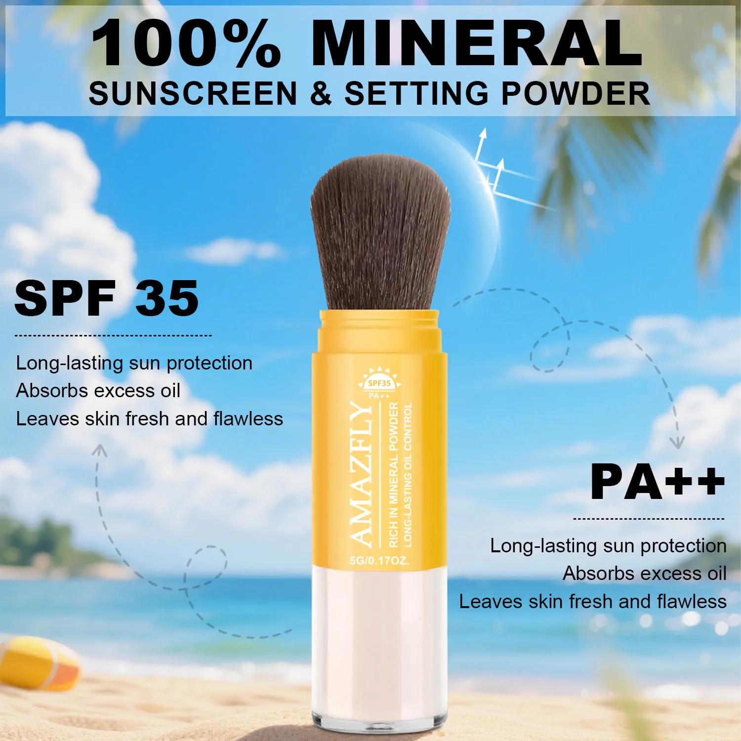 Pink SPF 35 Brush Mineral Sunscreen Matte Setting Powder for Face and Scalp