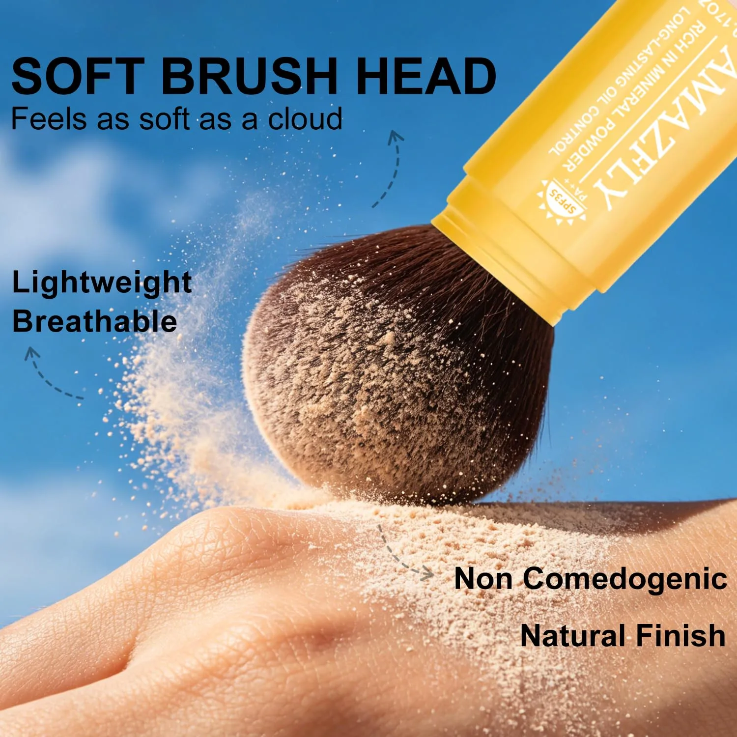 Pink SPF 35 Brush Mineral Sunscreen Matte Setting Powder for Face and Scalp