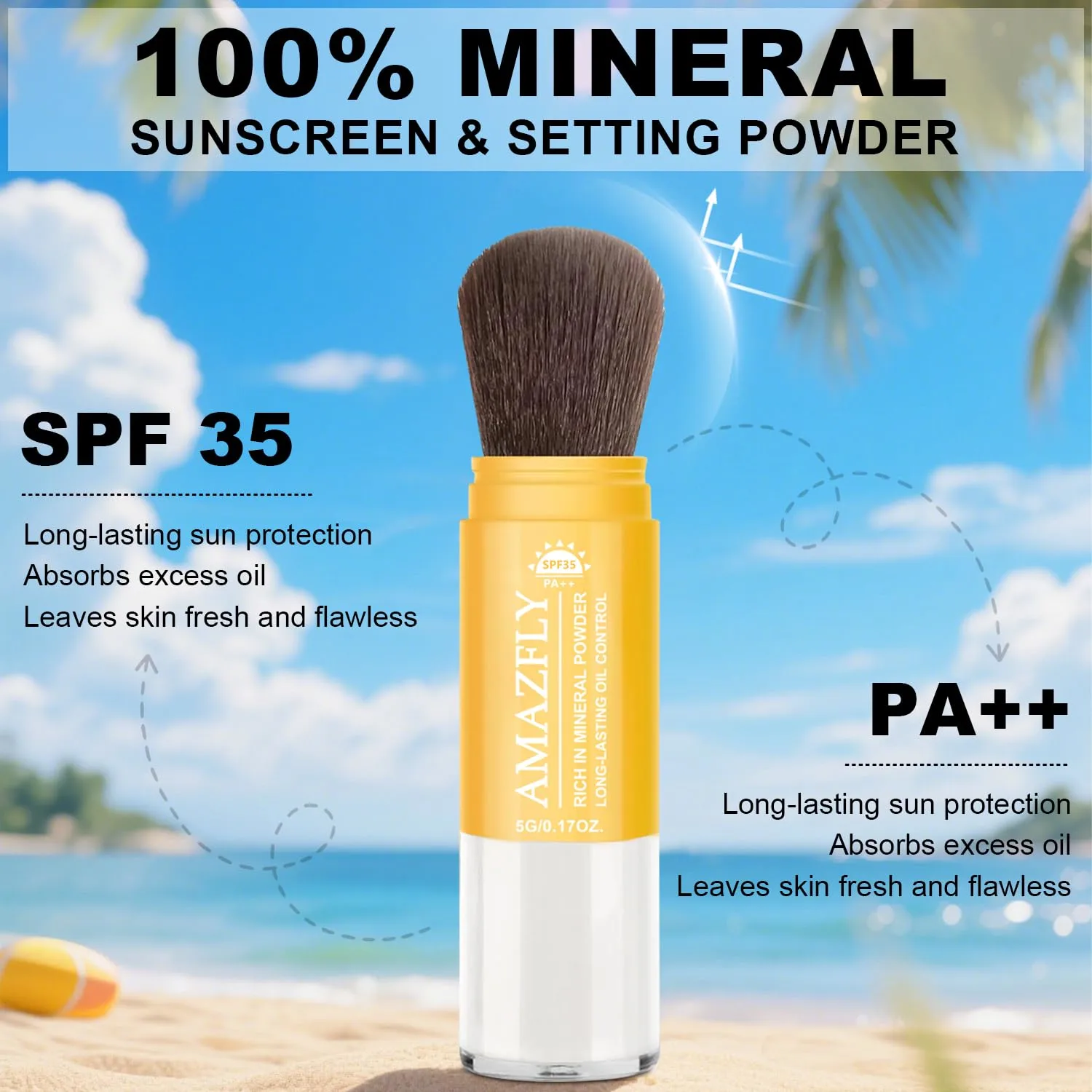 White SPF35 Brush Mineral Sunscreen Matte Setting Powder for Face and Scalp