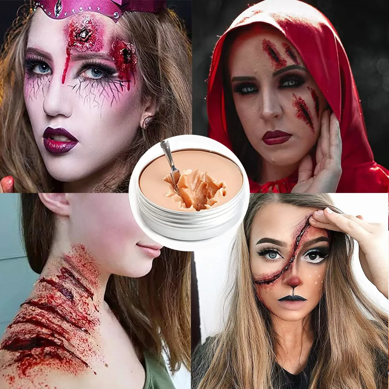 Fake Blood Scar Wax(1.76Oz)SFX Makeup Kit, Fake Wound Modeling Scar Wax for Halloween Stage Monster Zombie Vampire Special Effects Makeup with Coagulated Blood Gel,Spatula,Stipple Sponge