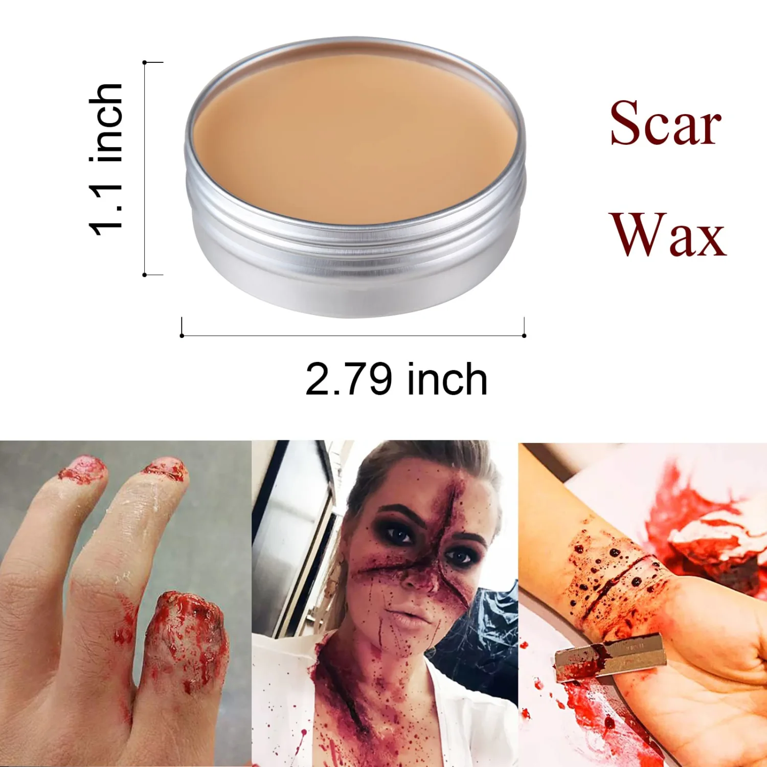 Fake Blood Scar Wax(1.76Oz)SFX Makeup Kit, Fake Wound Modeling Scar Wax for Halloween Stage Monster Zombie Vampire Special Effects Makeup with Coagulated Blood Gel,Spatula,Stipple Sponge