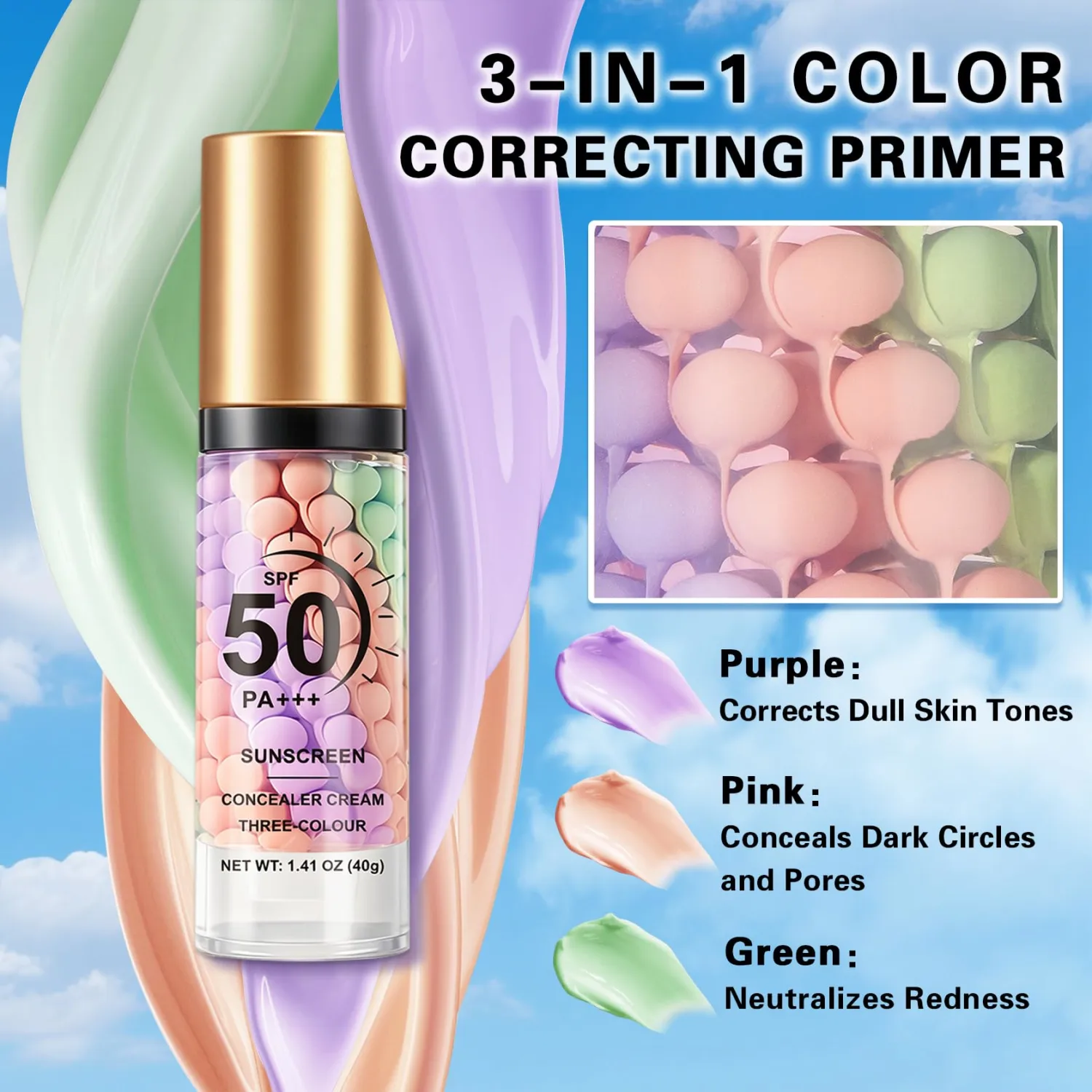 2PCS Color Correcting Primer Face Makeup,Primer for Face Before Makeup