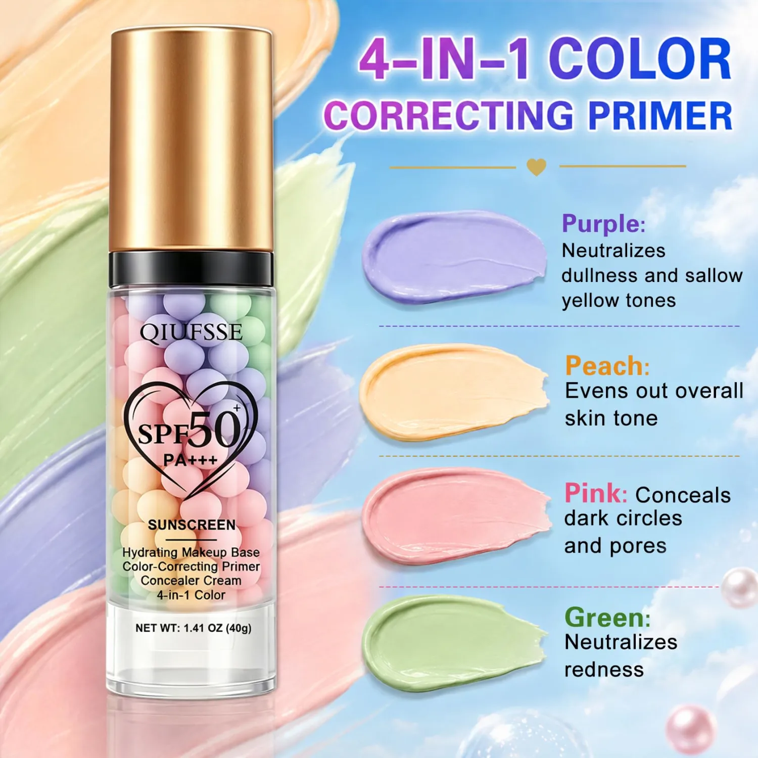 2PCS Color Correcting Primer Face Makeup - Purple Peach Pink Green