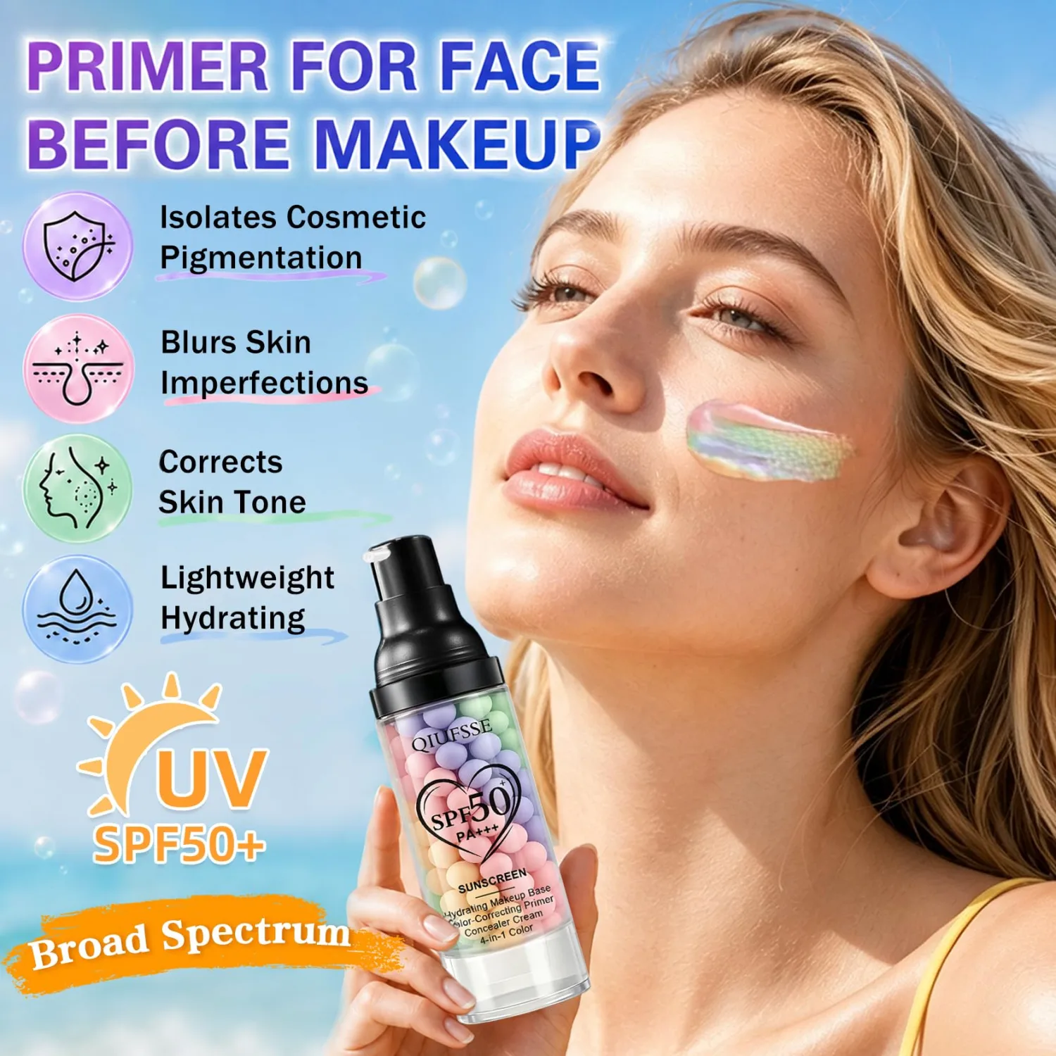 2PCS Color Correcting Primer Face Makeup - Purple Peach Pink Green