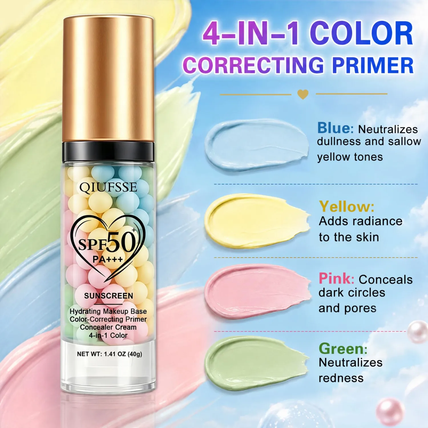 2PCS Color Correcting Primer Face Makeup - Blue Yellow Pink Green