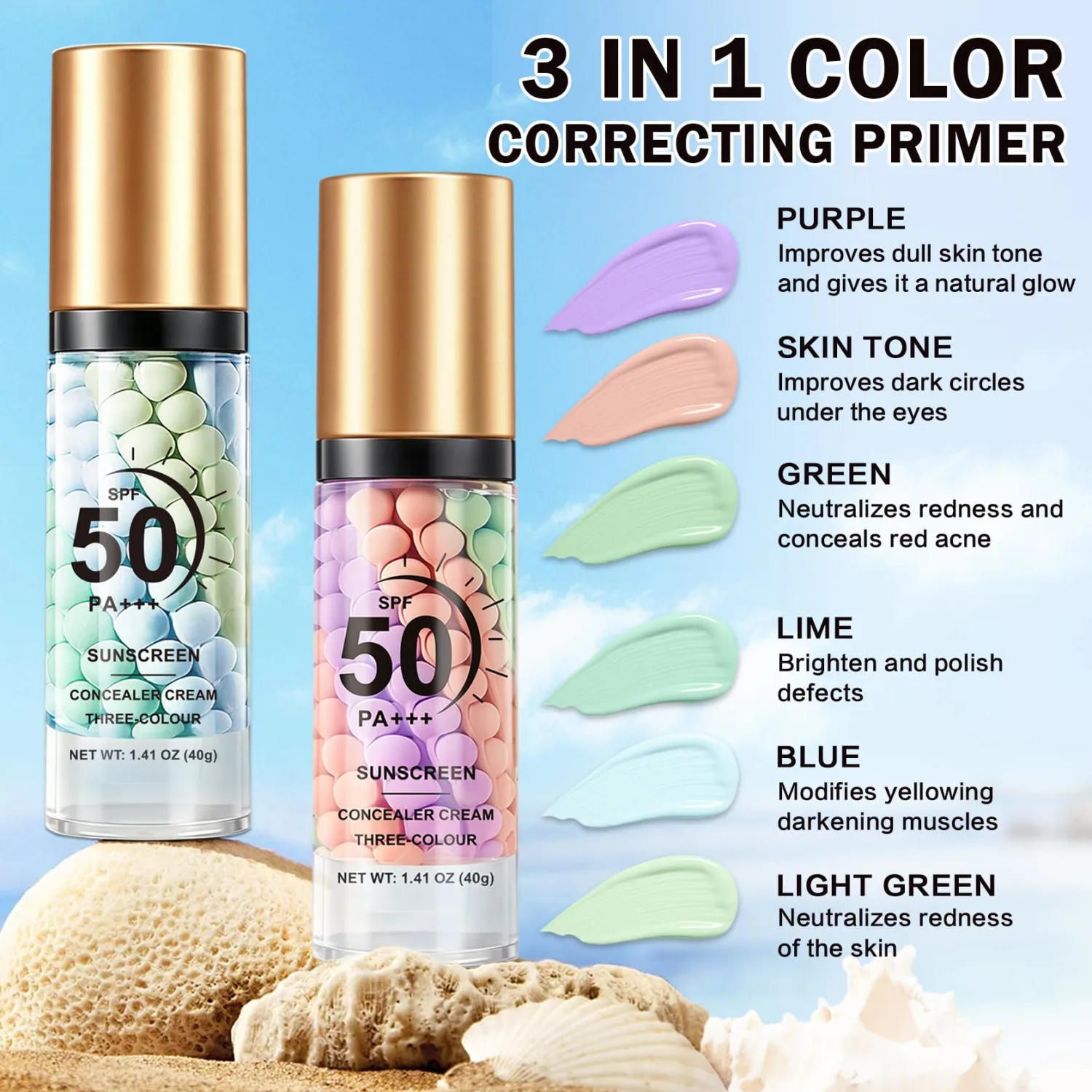AIUEO 3PCS Color Correcting Primer,3 In 1 Primer for Face Before Makeup