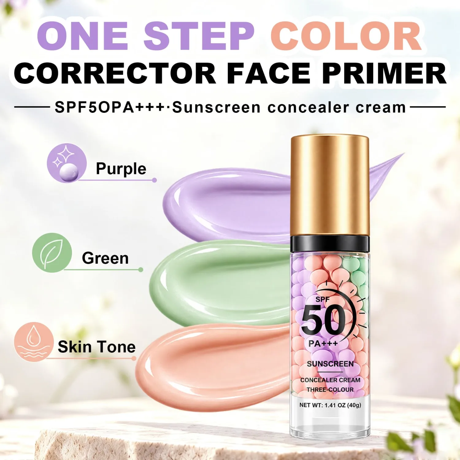 3 In 1 Color Correcting Primer for Face Before Makeup, Moisturizer Primer