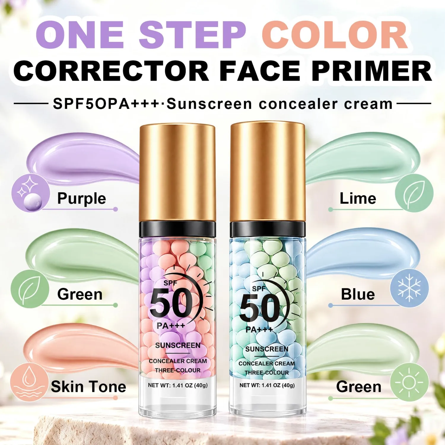 2PCS 3 In 1 Color Correcting Primer for Face Before Makeup, Moisturizer