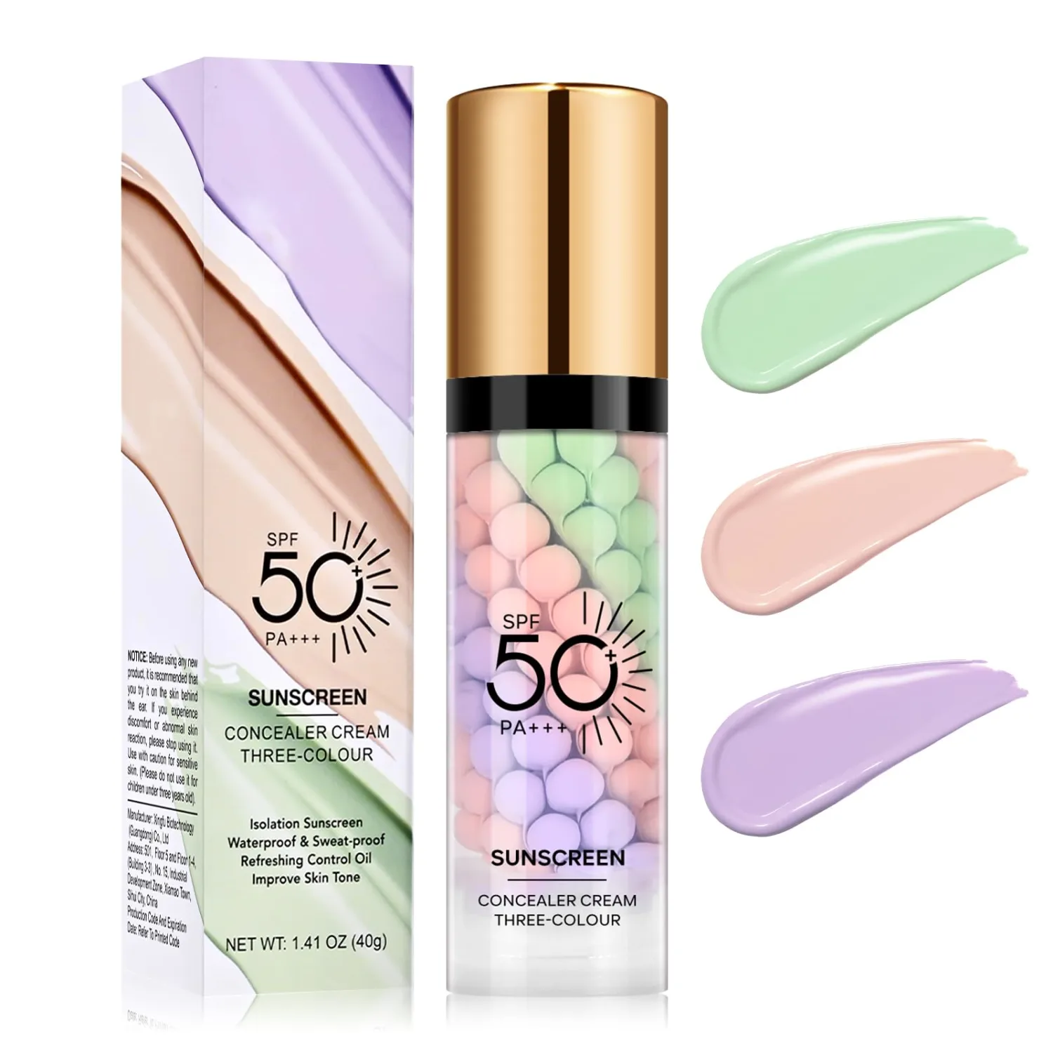 3 in 1 Color Correcting Makeup Primer Facial Serum, SPF 50 PA+++ Sunscreen Isolation Cream, Oil Control Moisturizing Skin Tone Correcting, One Step Color Corrector Face Primer