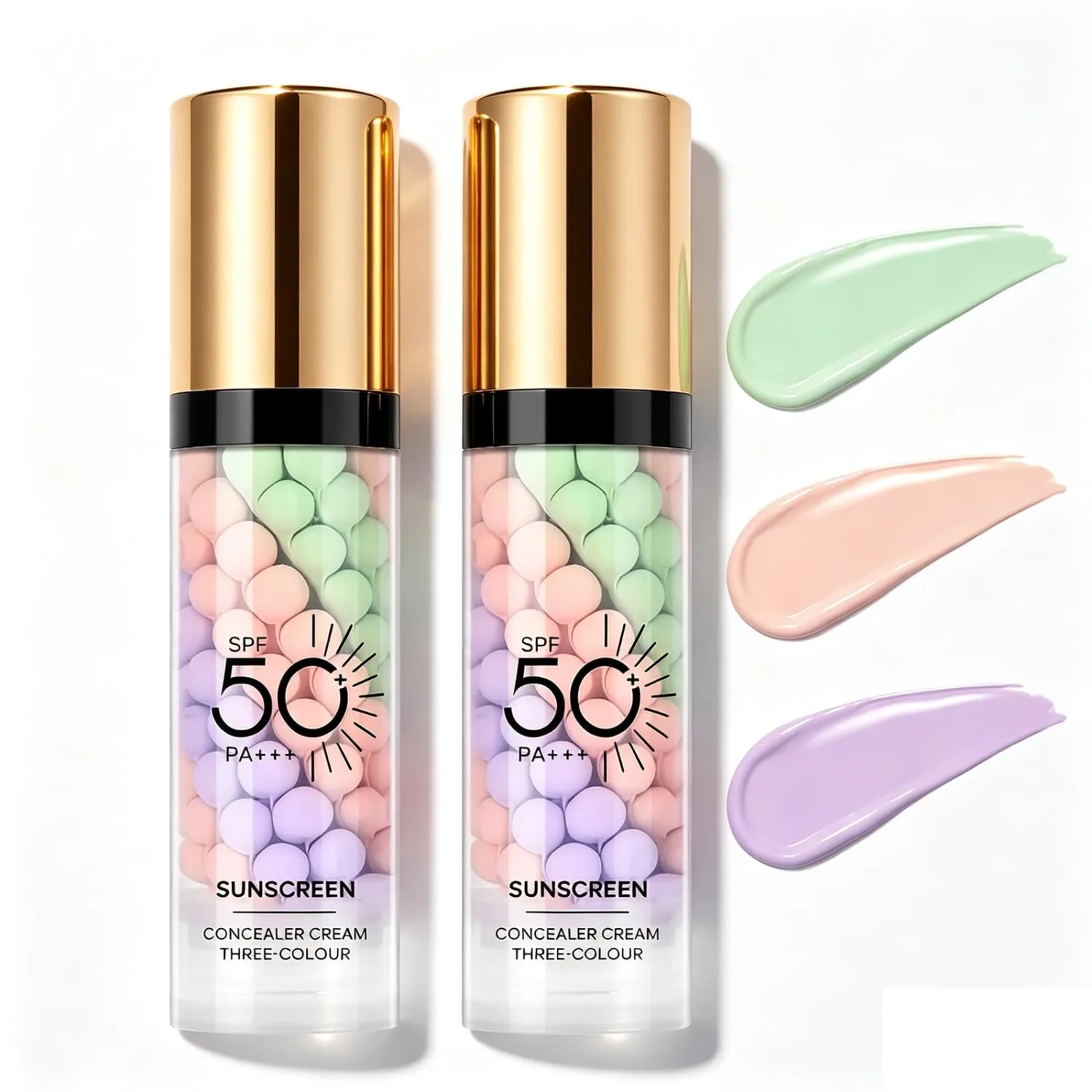 2 Pcs Color Correcting Makeup Primer Facial Serum, SPF 50 PA+++ Sunscreen Isolation Cream, Oil Control Moisturizing Skin Tone Correcting, One Step Color Corrector Face Primer