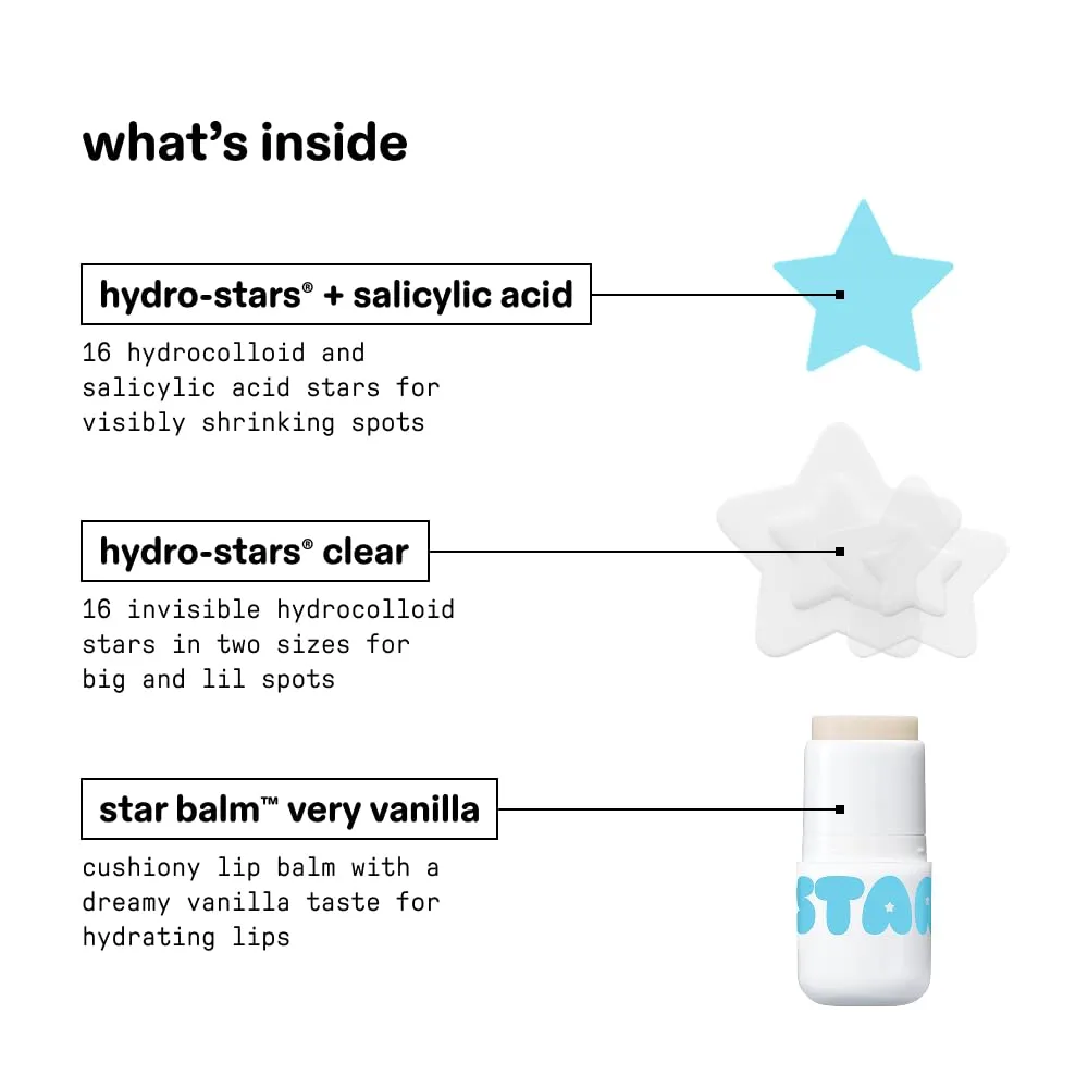 Starface Gift Set, Clear + Blue Patch (32 ct) + Vanilla Star Hydrating Balm