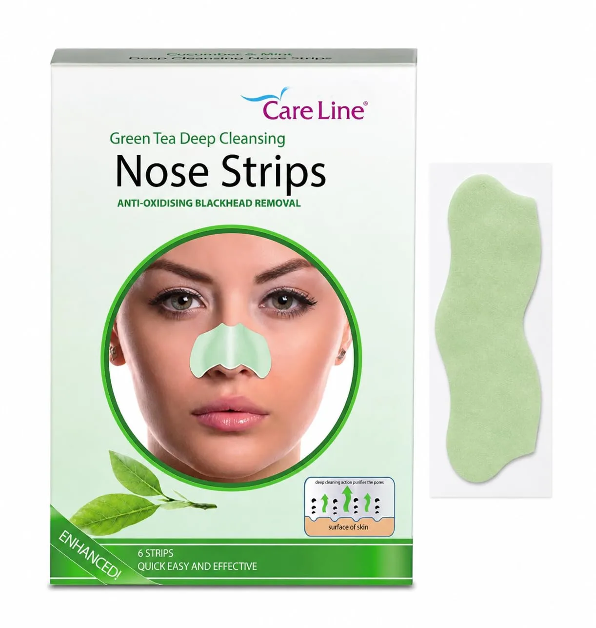 Green Tea Nose Strips for Blackhead Remover, Deep Cleansing Pore Strips, Oil Control, 6 Count