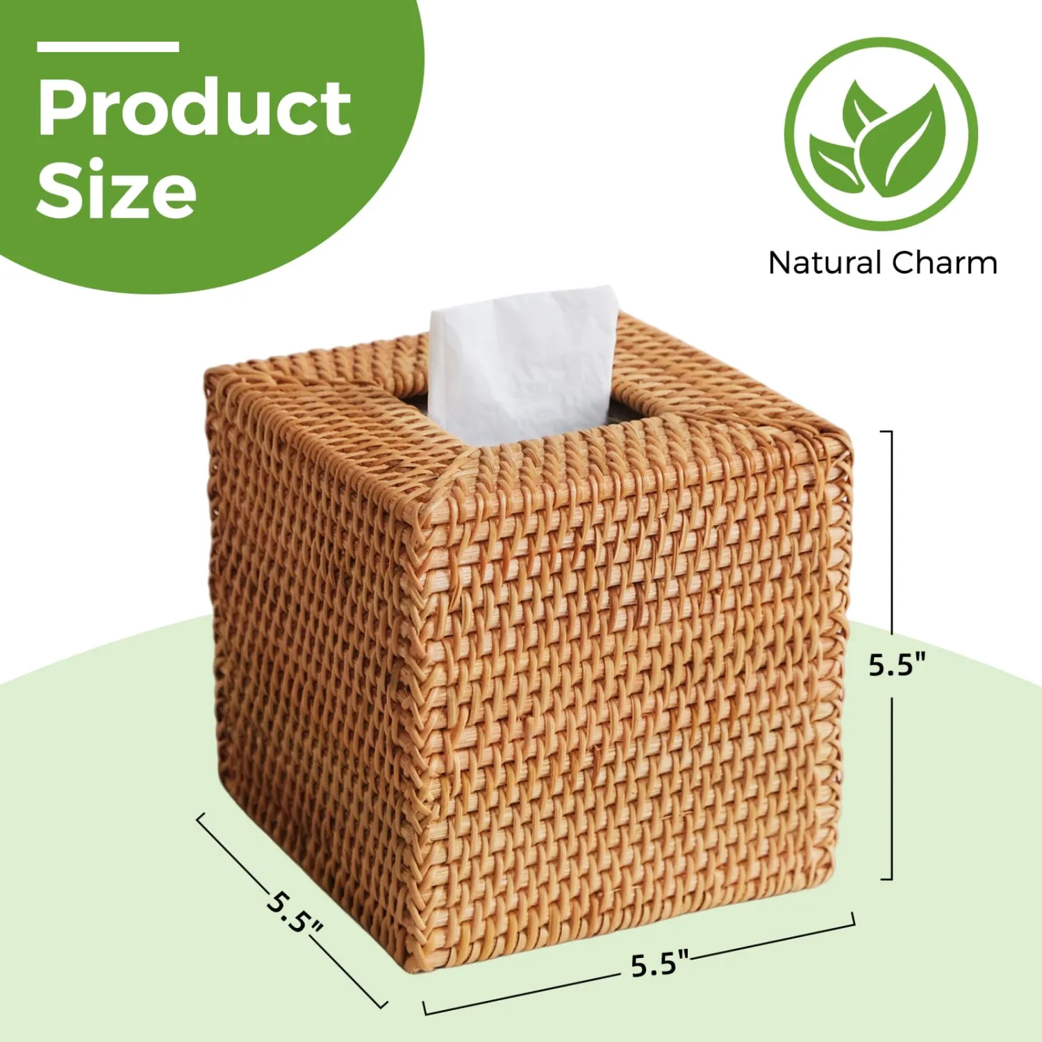 Rattan Tissue Box Cover Square, Handwoven Wicker Facial Tissue Box Holder