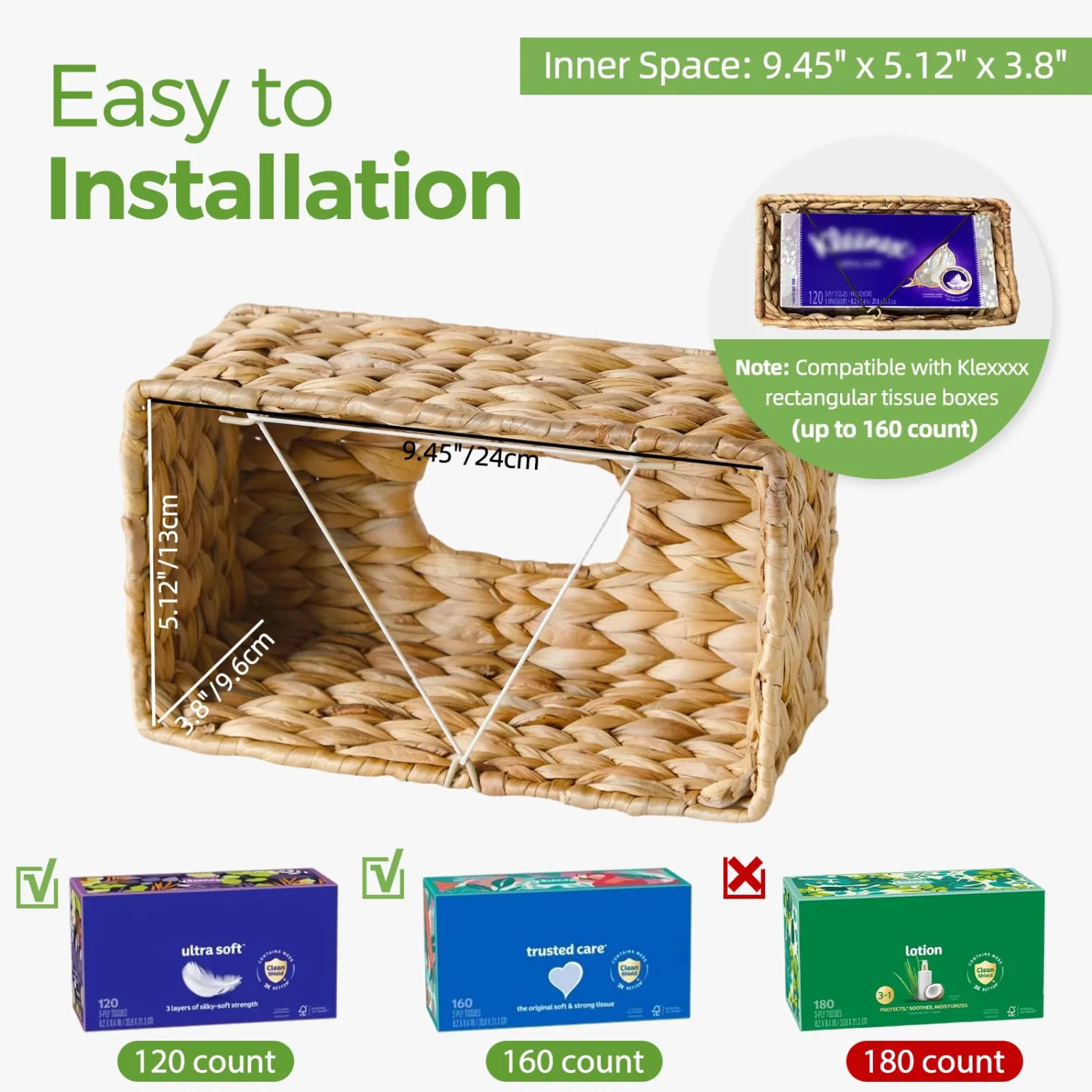 Wicker Tissue Box Cover Rectangle, Handwoven Facial Tissue Box Holder