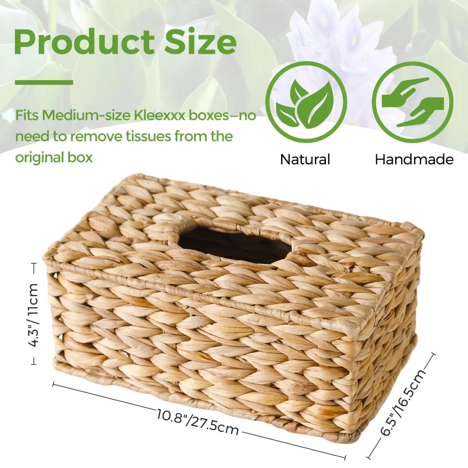 Wicker Tissue Box Cover Rectangle, Handwoven Facial Tissue Box Holder
