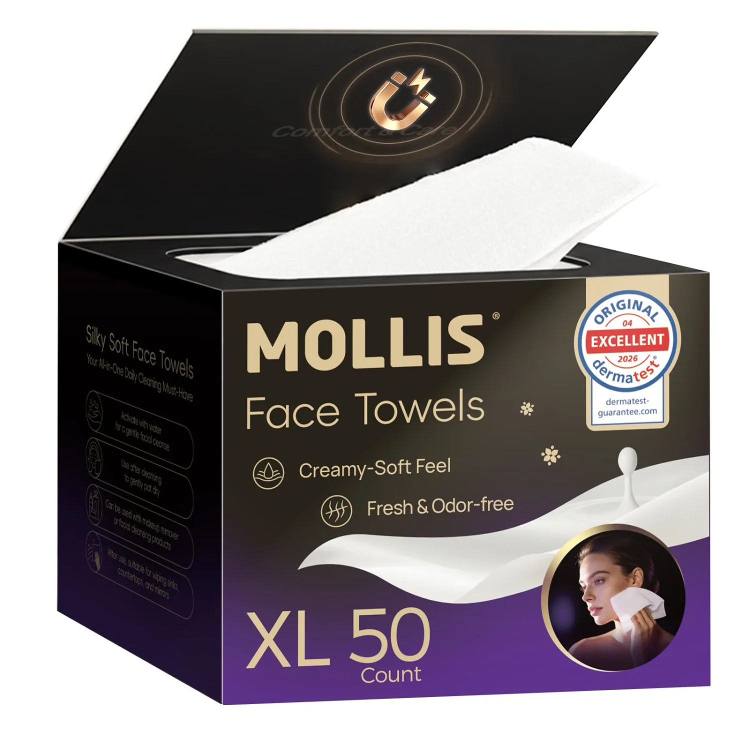MOLLIS Disposable Face Towels, XL Soft Facial Cleansing Wipes, 50 Count