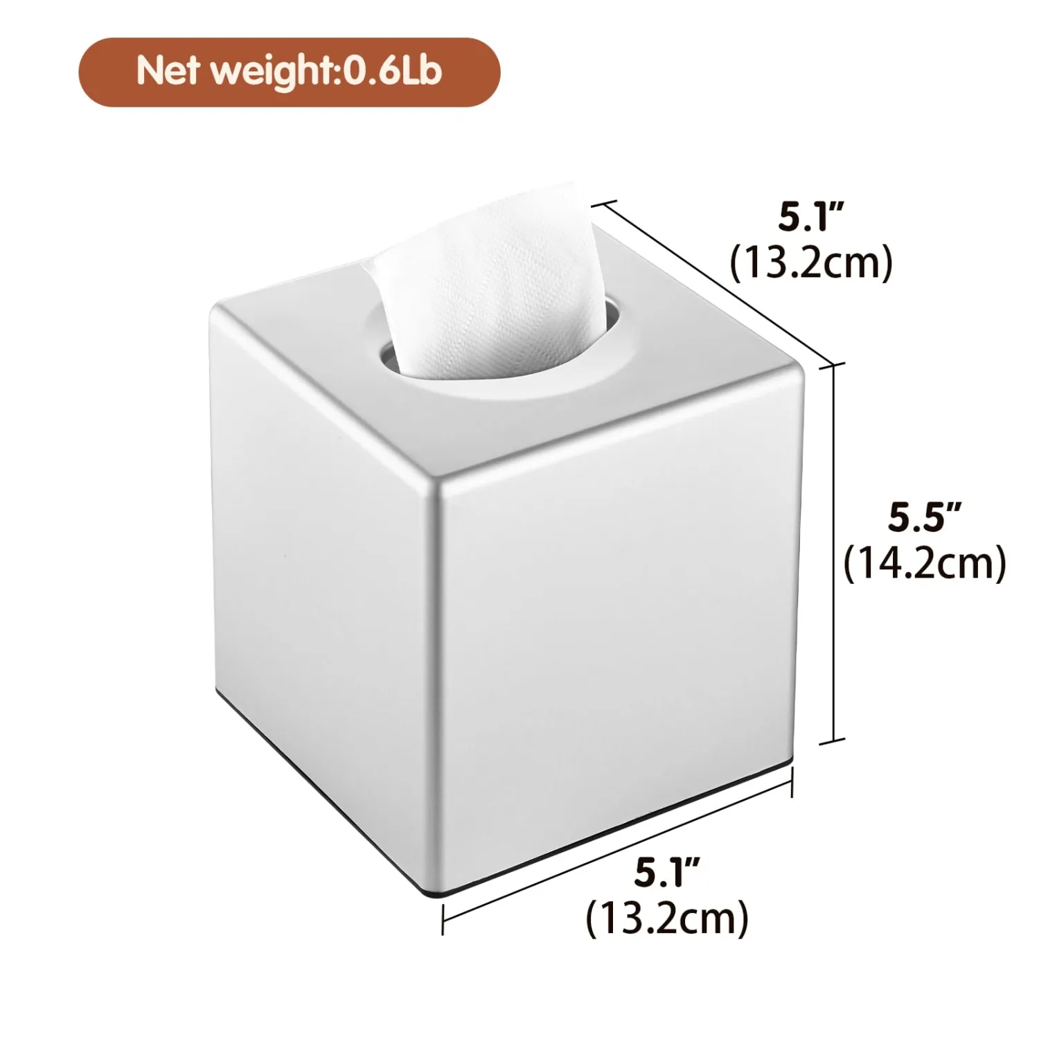 Y-in Hand Tissue Box Cover, Decorative Square Facial Storage Tissue Box Holder, Home Accessories for Bathroom Vanity Countertops, Dressers, Night Stand, Parlors and Office - Silver
