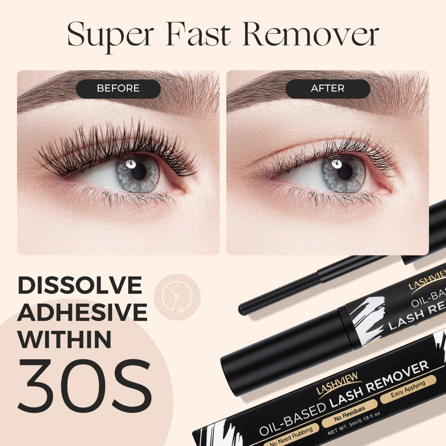 LASHVIEW Lash Remover, Cluster Lash Glue Remover, DIY Eyelash Extension, False Eyelashes Self-Use Gentle Soothing Non-Irritating Eye Cleanser Oil 5ML