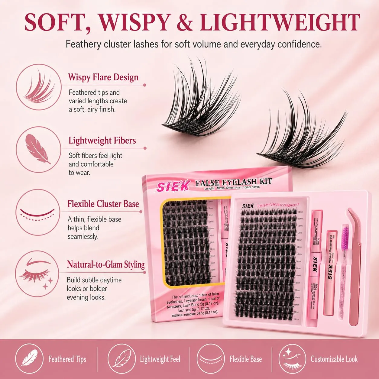 Cluster Lashes Kit 10-18mm, DIY Lash Extension Kit with Bond & Seal