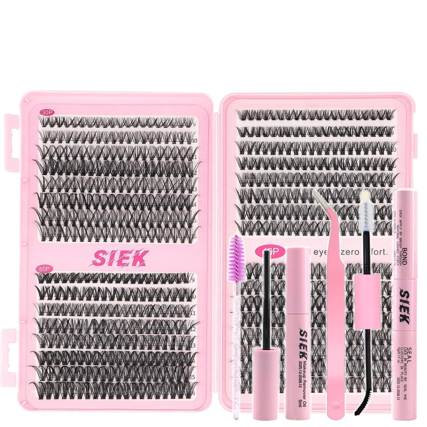 640-Piece Lash Clusters Kit, 9-16mm, 30D 40D 50D, Bond & Seal