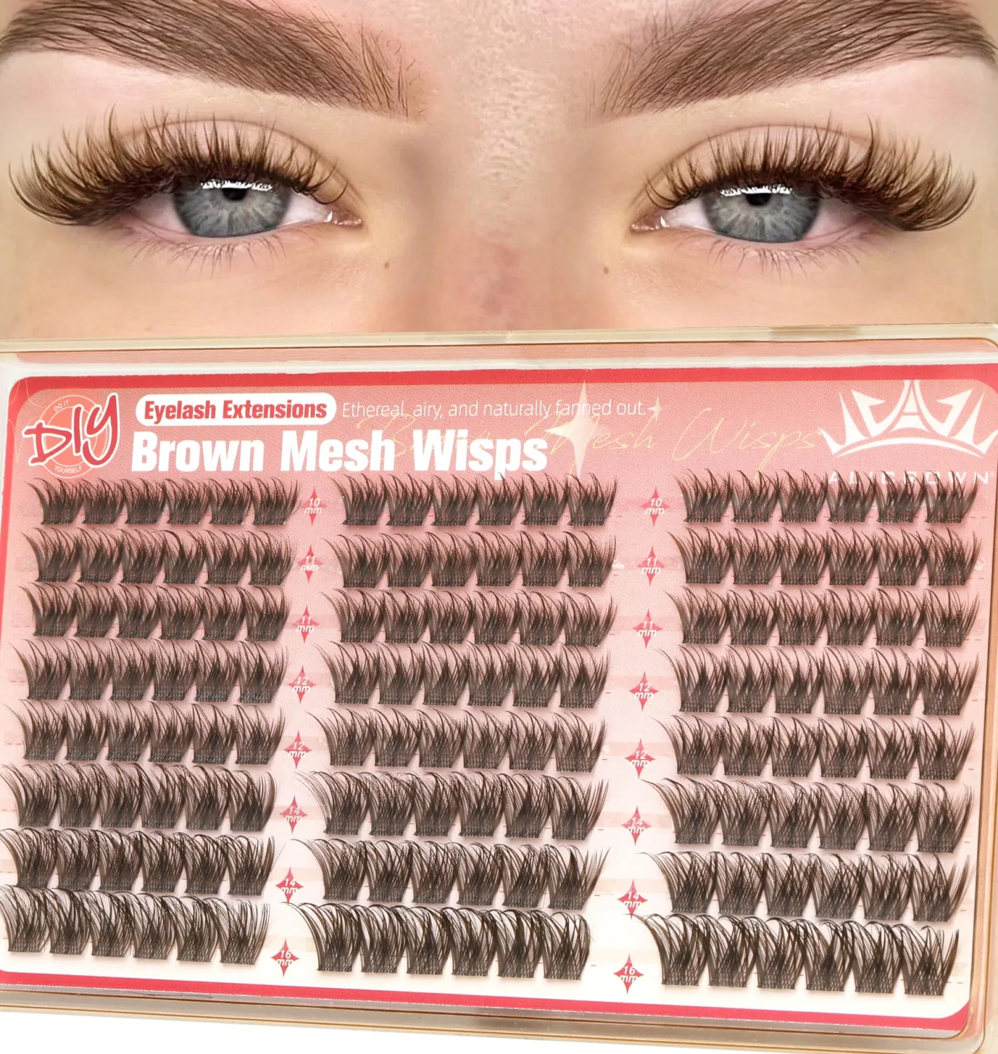 Wispy Lash Clusters Brown Eyelash Clusters Natural C Curly Cluster Eyelash Extensions DIY Individual Lashes at Home Hybrid 144Pcs Daily Wear Brown Lash Extensions 10-16mm