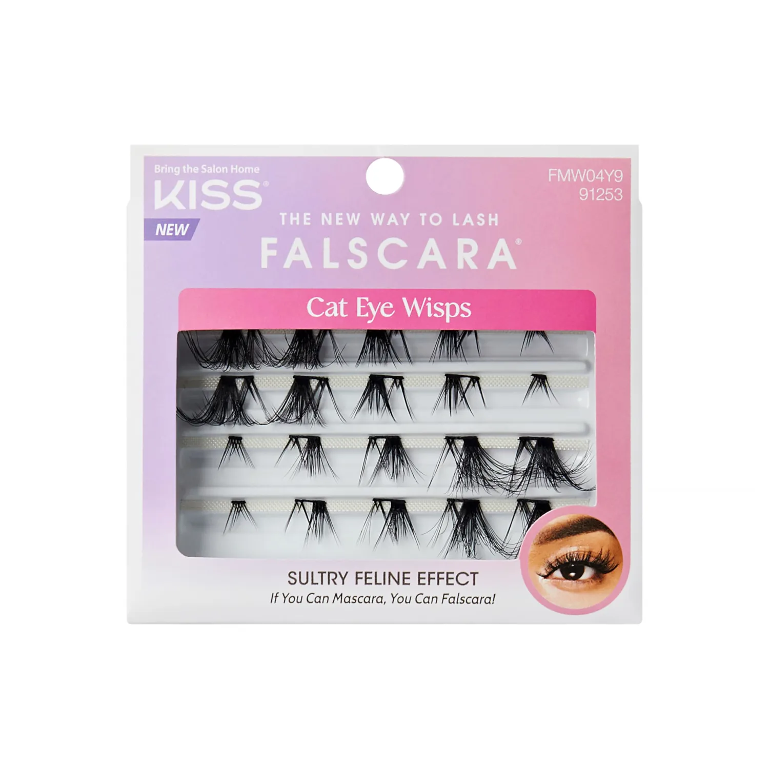 Falscara False Eyelashes Lash Extension Kit, Black, Style 'Cat Eye', DIY Extensions with Flexible Bands, Water-Resistant, Reusable, Comfortable Wear, 24 Lash Clusters