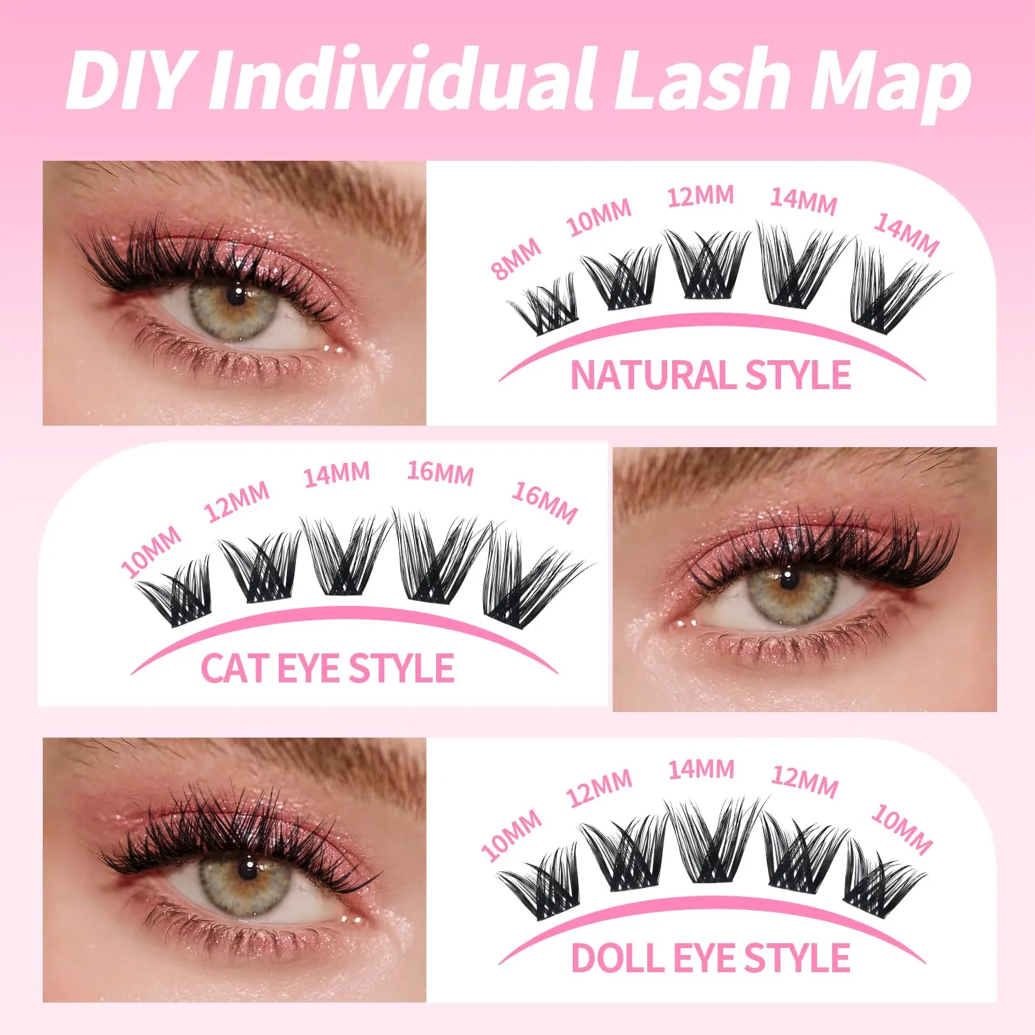 Lash Clusters Kit 8-16mm with Bond Seal Tweezers Brush
