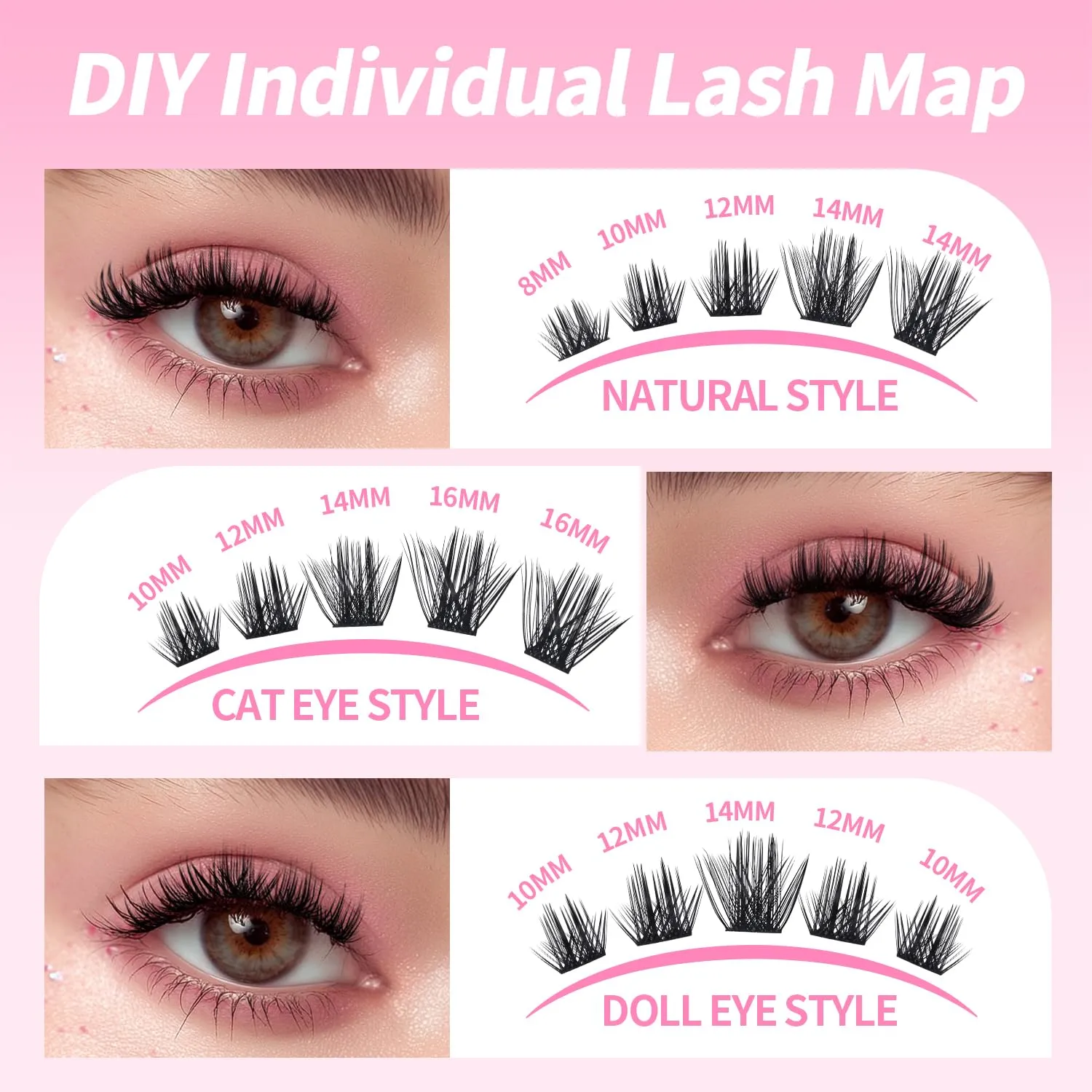 Lash Clusters Kit 8-16mm with Bond Seal Tweezers Brush