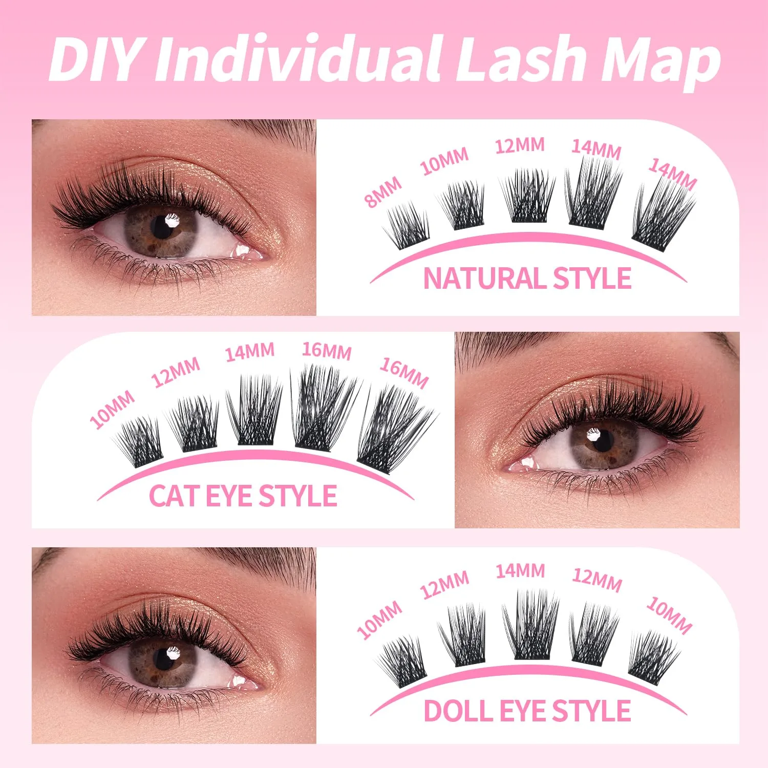 Lash Clusters Kit 8-16mm with Bond Seal Tweezers Brush