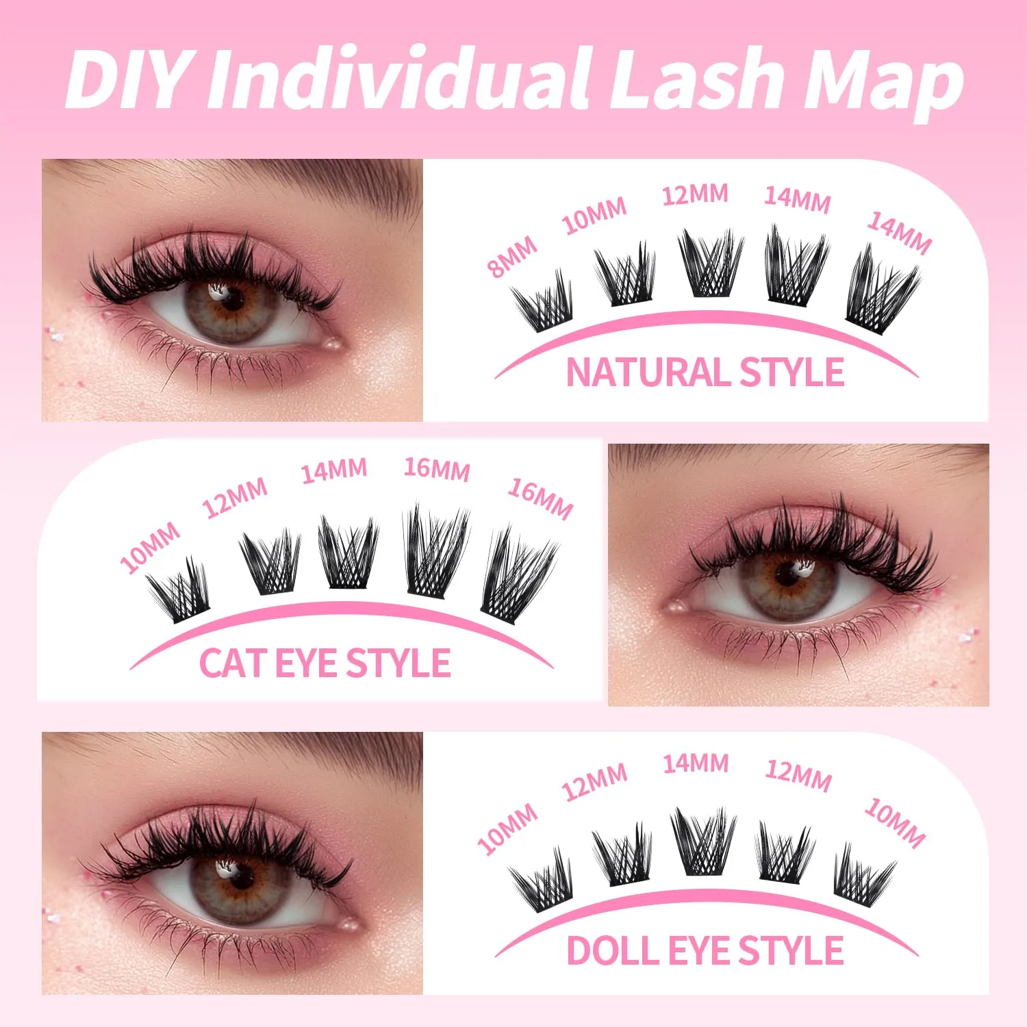 Lash Clusters Kit 8-16mm with Bond Seal Tweezers Brush