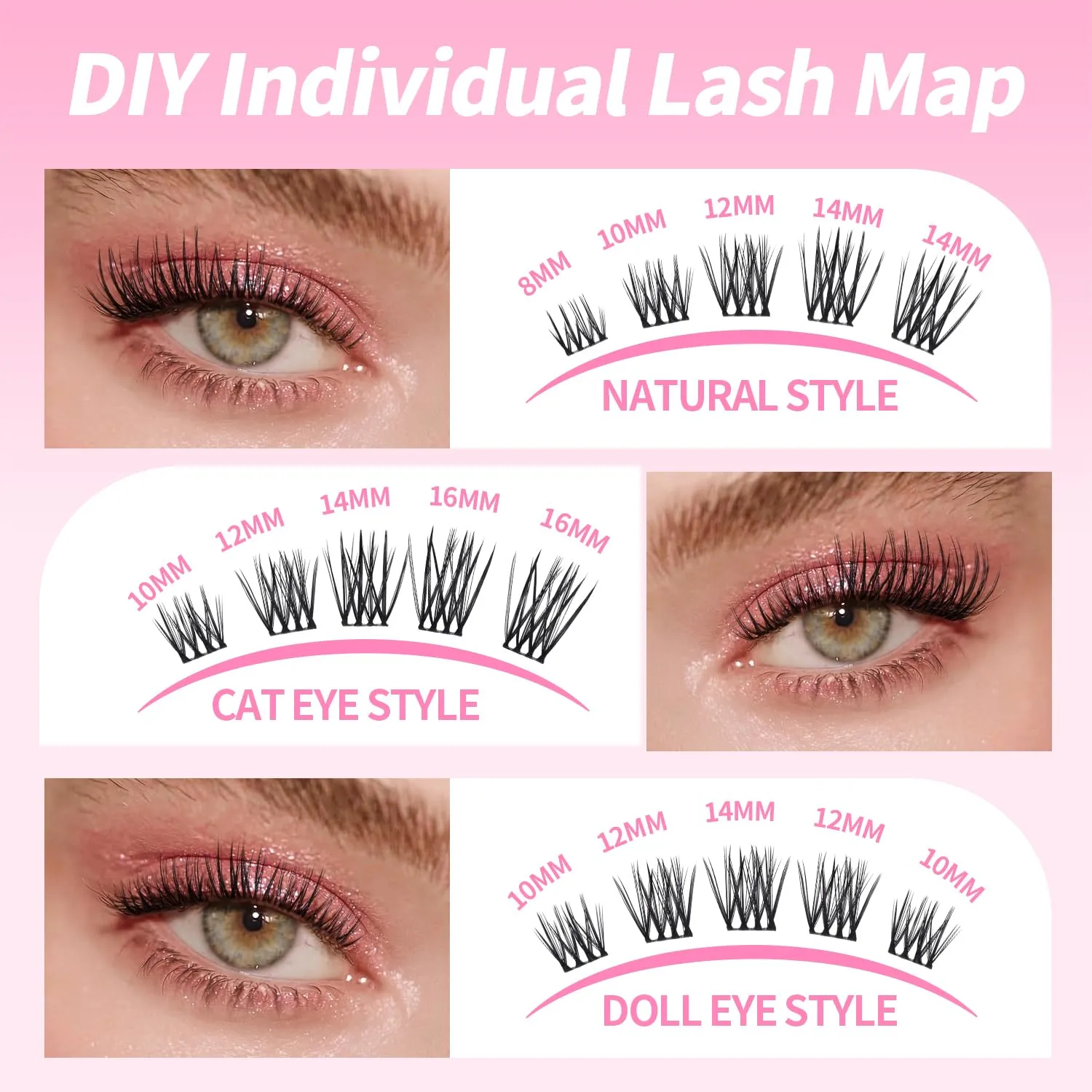 Lash Clusters Kit 8-16mm with Bond Seal Tweezers Brush